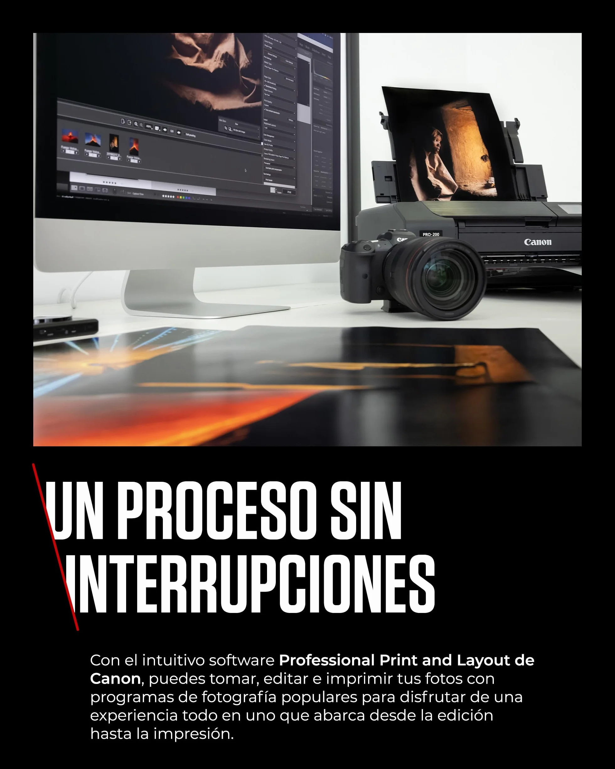 Canon Pixma PRO-200 Impresora Fotográfica Profesional, Sistema de Inyección de Tinta, A3+, WiFi, 8 Cartuchos de Tinta, Impresión Sin Bordes, Impresión de Alta Velocidad, Negro