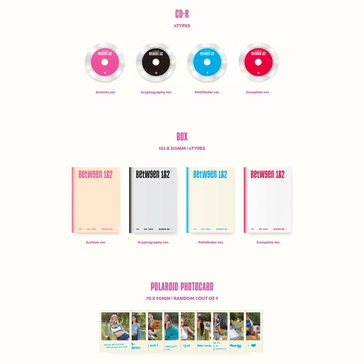 TWICE BETWEEN 1&2 Complete Ver. Photobook CD-R BOX Polaroid Postcard Sticker Photocard Heart Glass Folded Poster Pin Button Badges