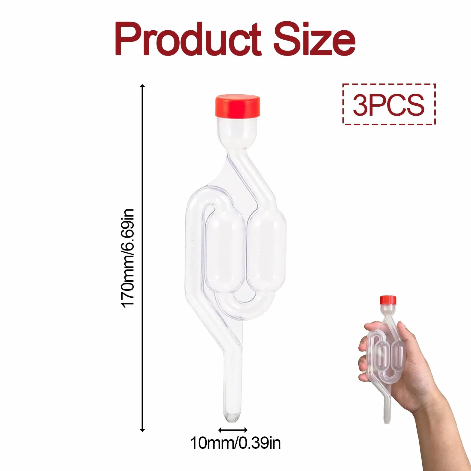 Tubo de Fermentación Airlock con Tapón de Goma, Esclusa de Aire Transparente para Cerveza, Vino y Chucrut, 170mm