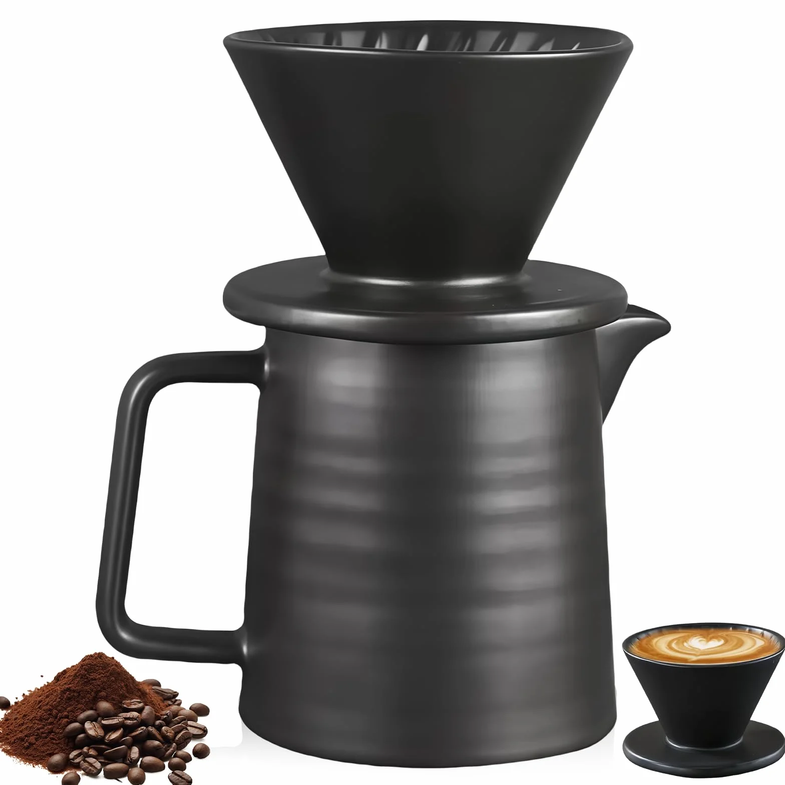 Filtro de café de porcelana reutilizable con taza y jarra para vertido