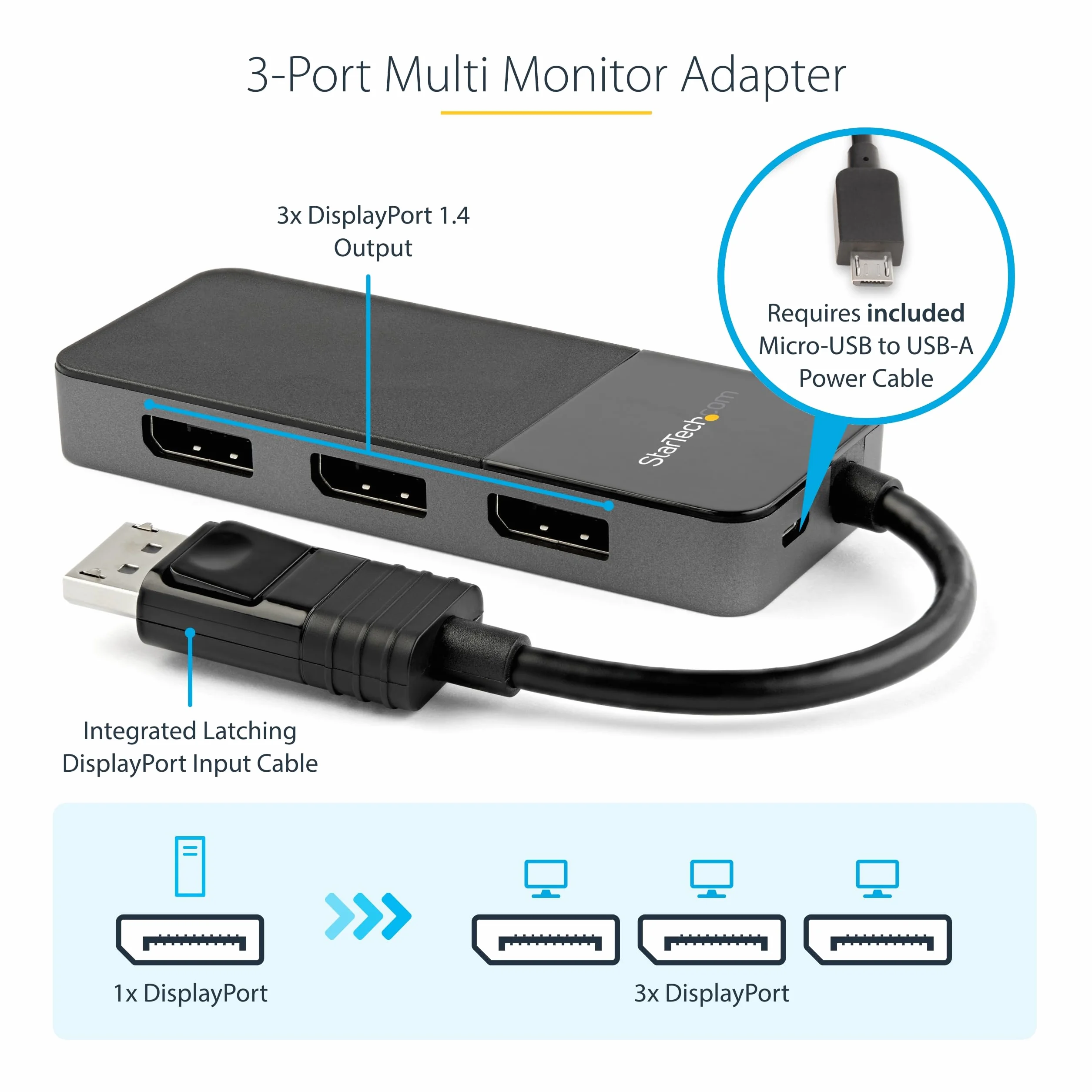 StarTech.com Hub MST Splitter Divisor USB-C a 10Gb de 4 Puertos DisplayPort - DP 1.4 - EDID