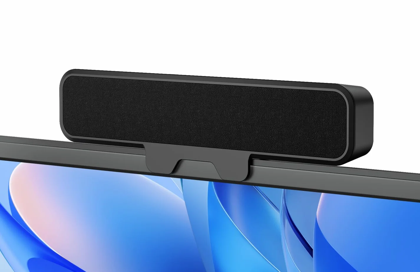 Altavoces Computadora de Escritorio, Barra de Sonido Estéreo con Clip para Monitor, Graves Profundos, Plug and Play, Tipo‑C y USB‑A Integrados