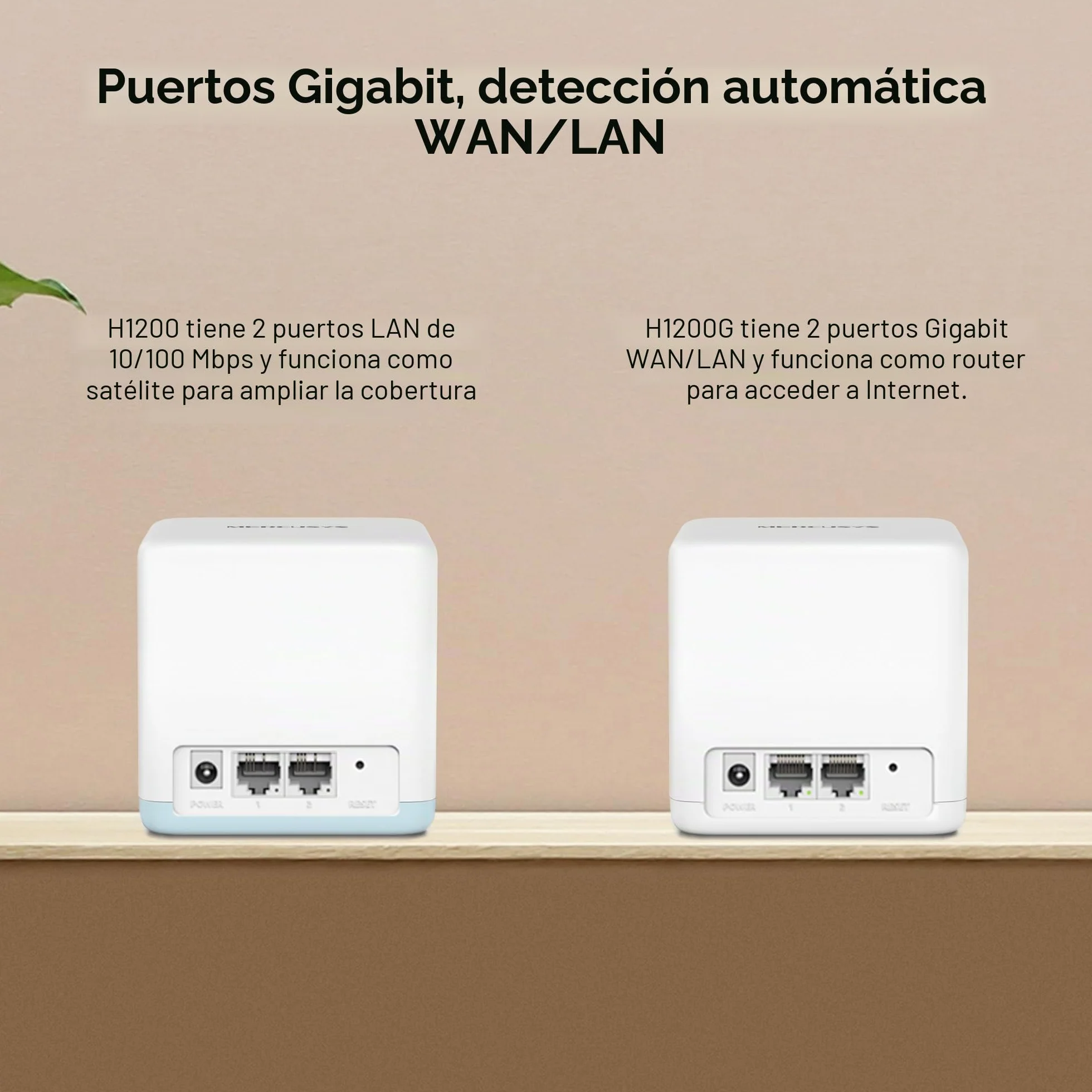 MERCUSYS Halo H1200G (3‑Pack) - WiFi Mesh AC1200 Gigabit Dual Band, Cobertura hasta 320 m², Roaming Inteligente, 1.2 Gbps, 6 Puertos Gigabit, Control por App