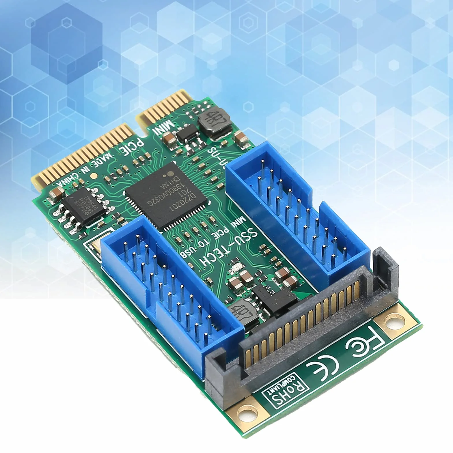 Bewinner Tarjeta Adaptadora Mini PCI-E a USB 3.0, Tarjeta Elevadora de Expansión de Panel Frontal USB 3.0 de 19 Pines con Cable de Alimentación, Convertidor de Puerto Interno para XP/2003/Vista