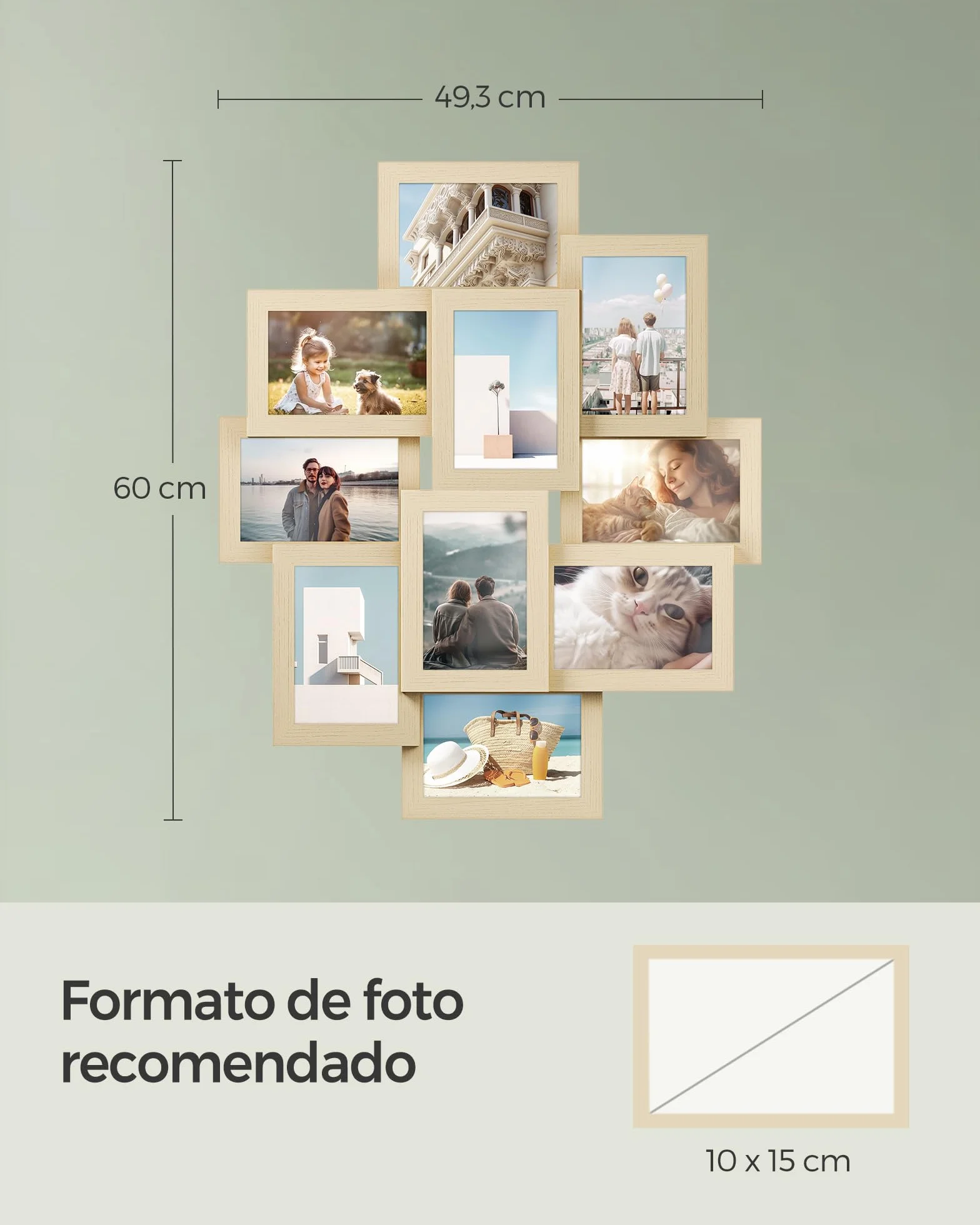 SONGMICS 10 Marcos de Fotos 10x15 cm para Pared Decoración Beige Natural