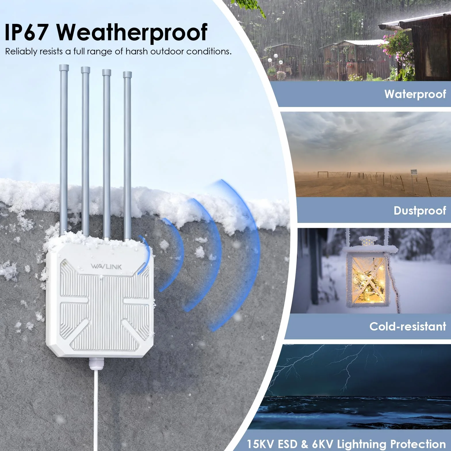 WAVLINK Repetidor WiFi Largo Alcance WiFi Exterior Potente, Amplificador Señal WiFi Antena WiFi Extender WiFi 6 Wavlink AX3000 Mesh, Outdoor PoE Punto de Acceso WiFi, para Grandes Espacios Remotos