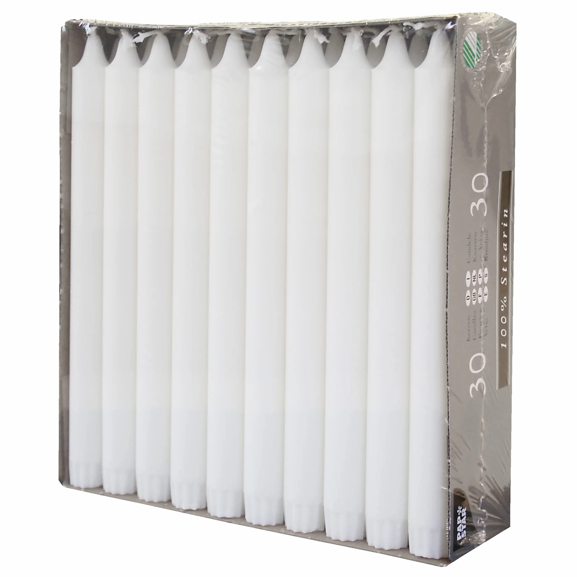 Papstar Velas 30 unidades 24 cm 100% estearina blanco