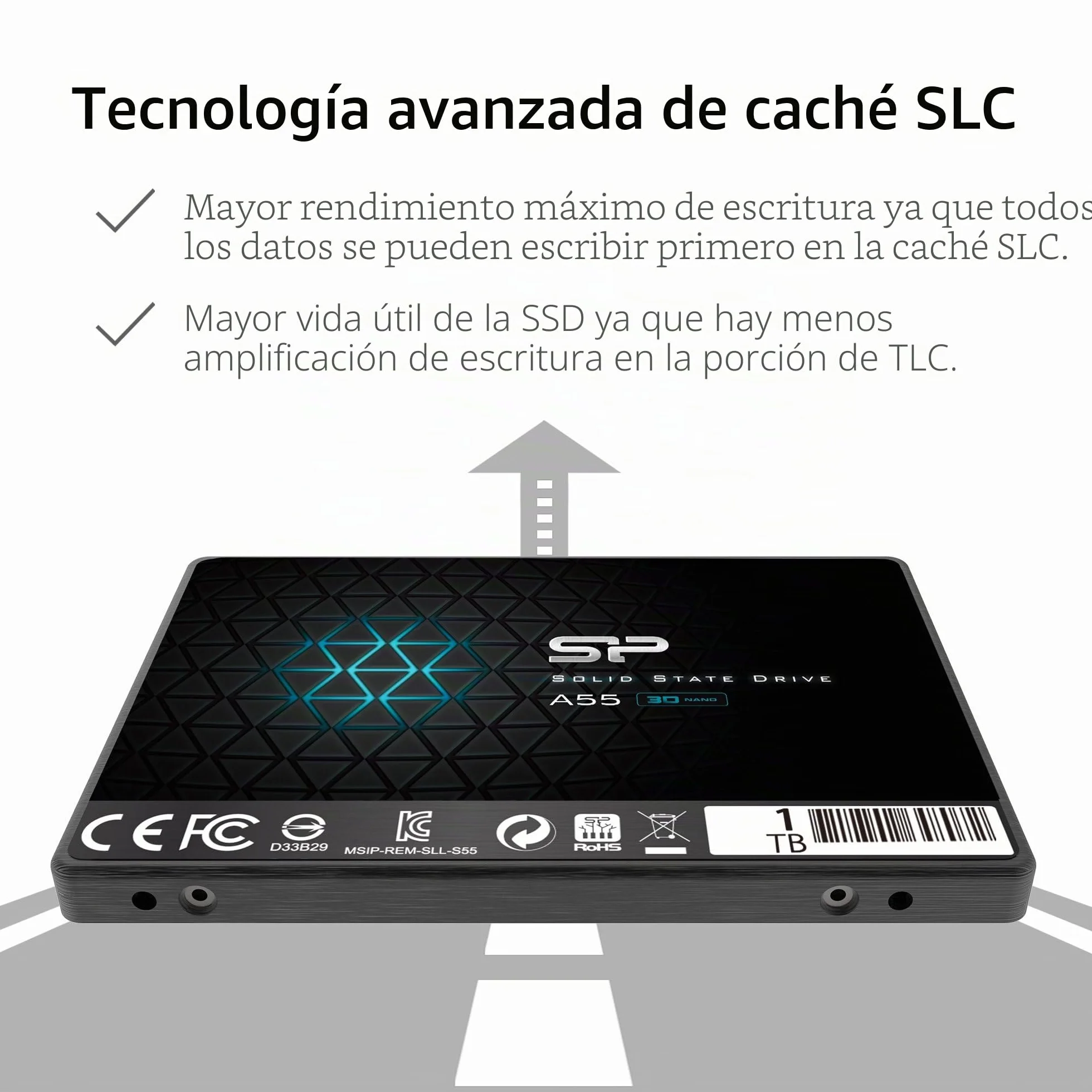 Silicon Power-1TB SSD 3D NAND A55 SLC Cache Performance Boost SATA III 2.5" 7mm (0.28") Internal Solid State Drive , Black
