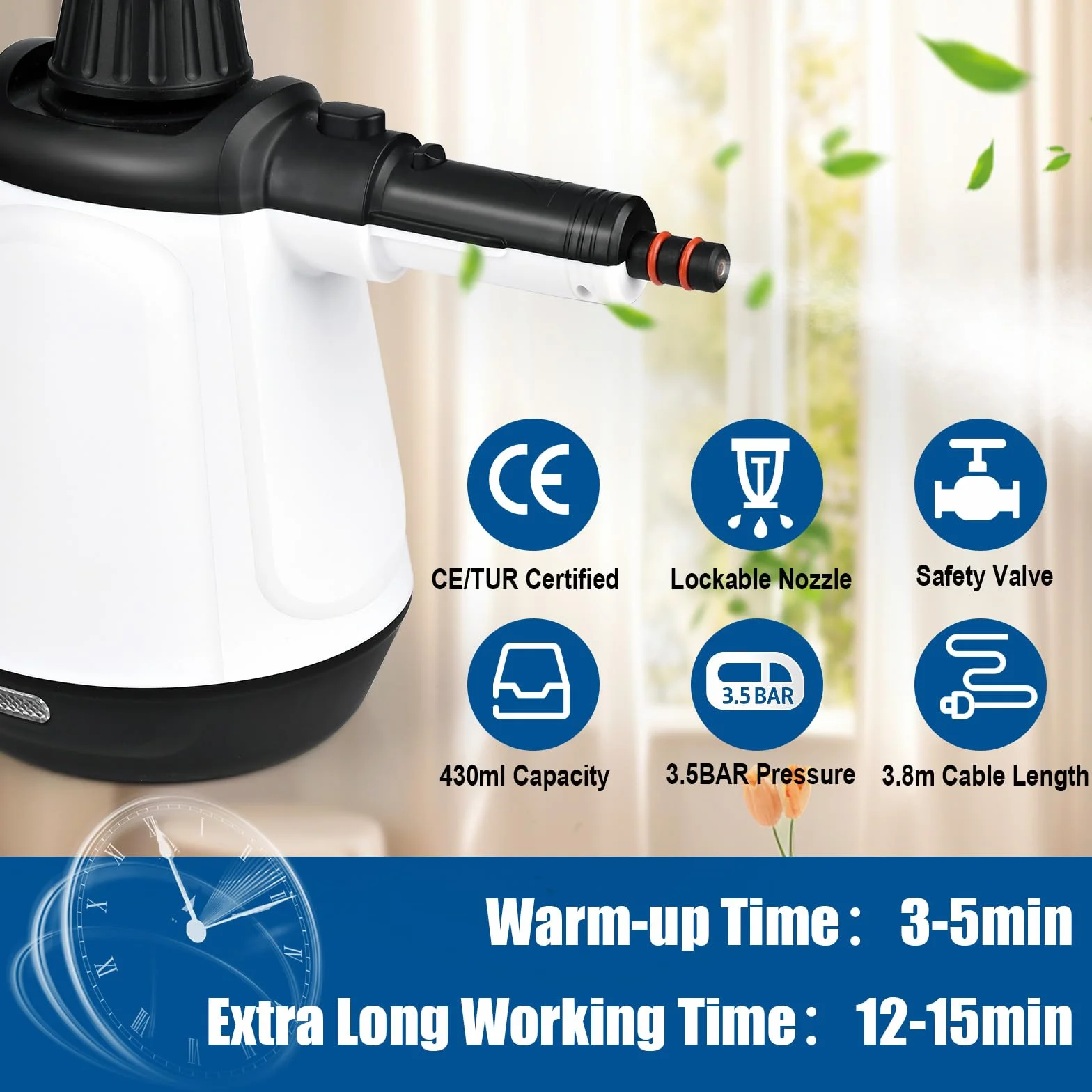 Vaporeta Limpieza Hogar 430ml 1200W 3,5 Bar 9 Accesorios