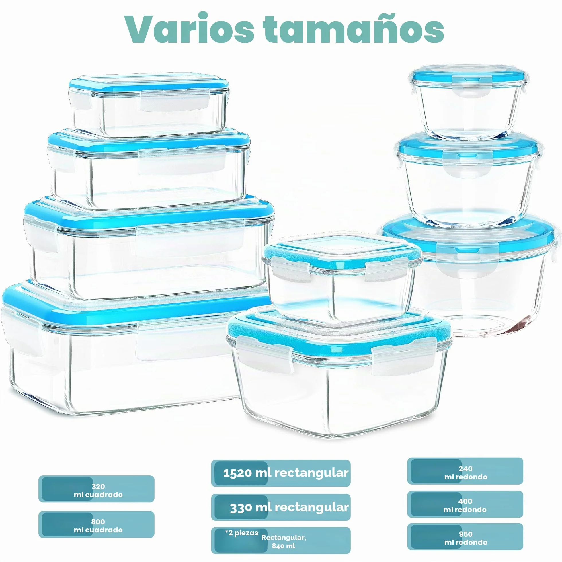 KICHLY Recipientes De Vidrio Para Alimentos Paquete De 9 Herméticos Con Tapas Transparentes Aptos Para Lavavajillas Y Microondas Sin BPA