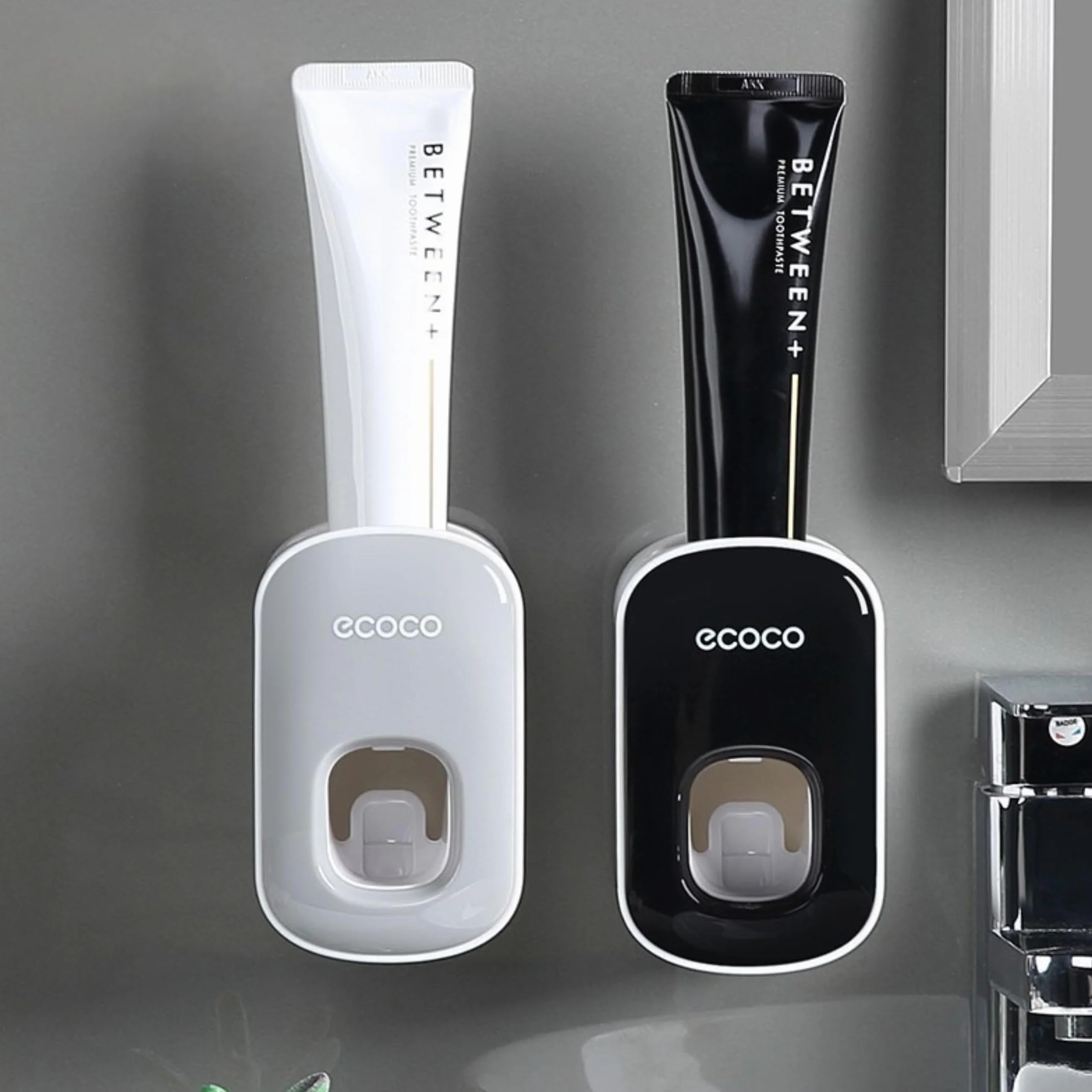 smartia - Dispensador de Pasta de Dientes de Diseño Moderno, Adhesivo fácil de poner en la pared, Exprimidor Pasta de dientes, Apto en todas las superficies, Resistente a agua y humedad (Blanco)