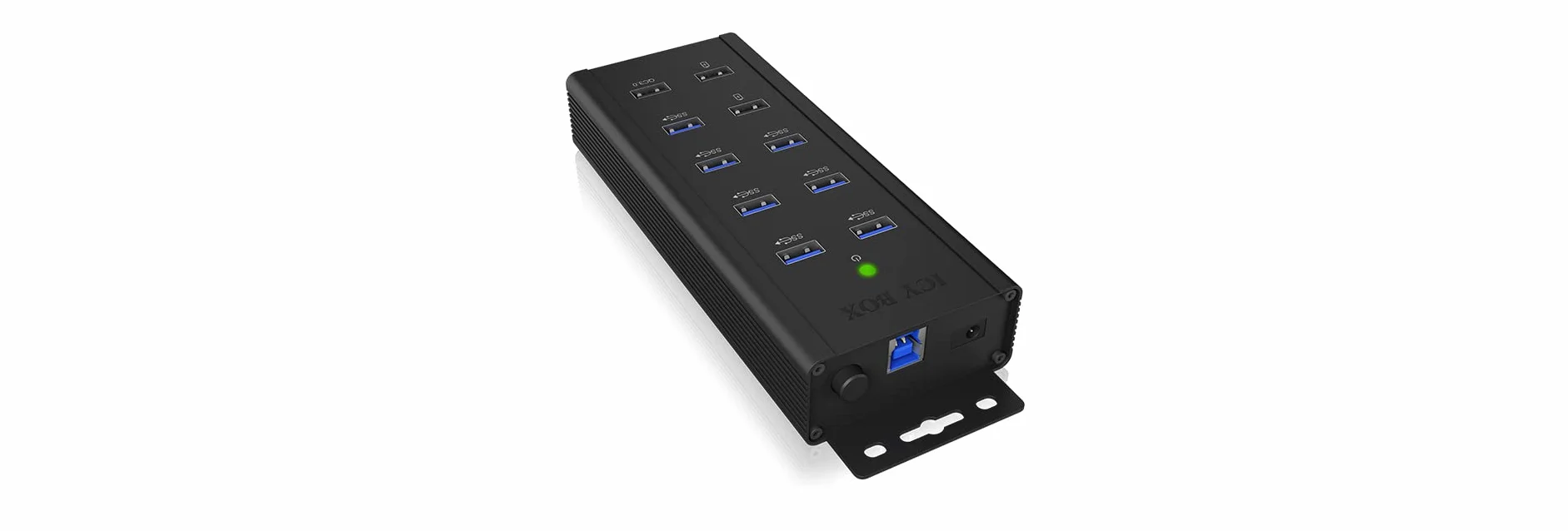 ICY BOX IB-HUB1703-QC3 - Concentrador de 7 Puertos USB 3.0 Activo con Fuente de alimentación (12 V/5 A), 3 Puertos de Carga, Montaje en Pared, Quick Charge 3.0, Aluminio, IB-HUB1703-QC3