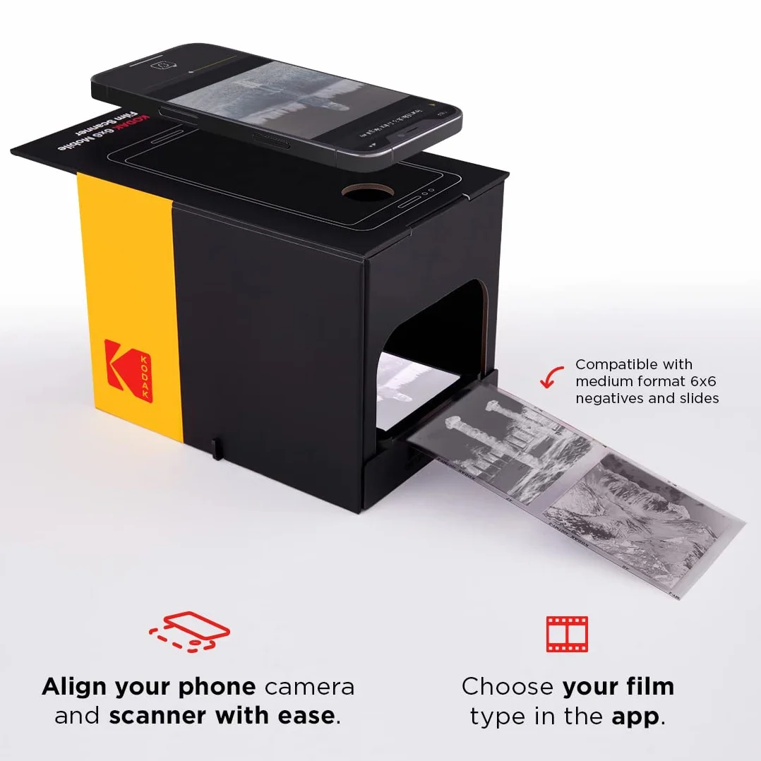 KODAK 6x6 Escáner de película móvil, convierta y Guarde Diapositivas y Negativos de 6x6 [formatos de película 120 y 220] en su teléfono Inteligente