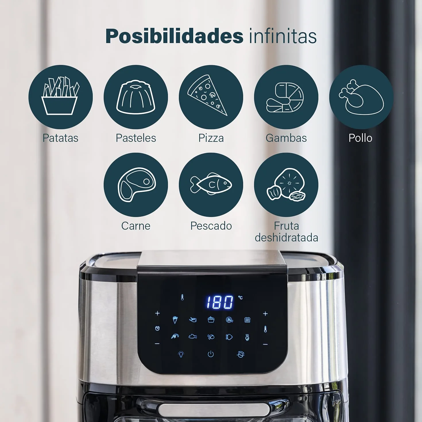Princess Freidora sin Aceite y Horno de Aire Caliente con Cesta Giratoria 11 litros 10 Programas Pantalla Digital Táctil 1800 W
