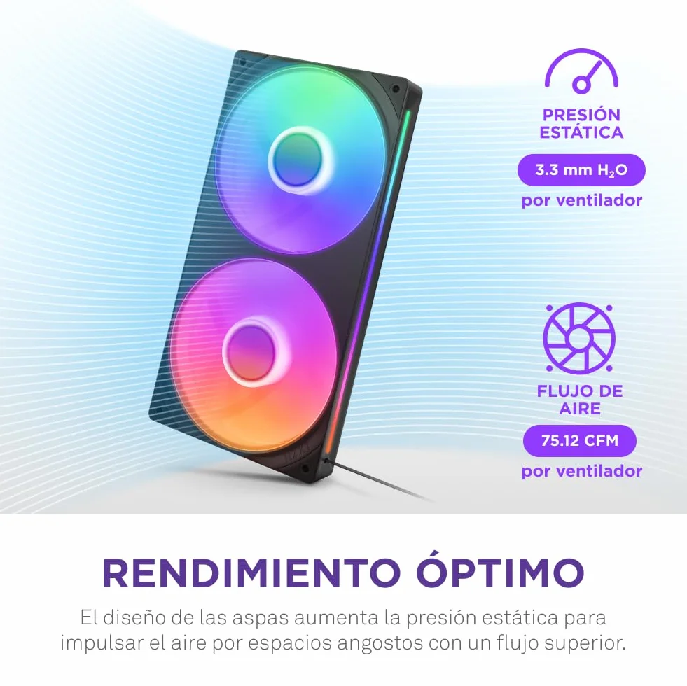 NZXT F240 RGB Core - Unidad de 240 mm con 2 ventiladores RGB de 120 mm - Control de velocidad e iluminación - Alta presión estática y flujo de aire - 8 LED aRGB por ventilador - Negro