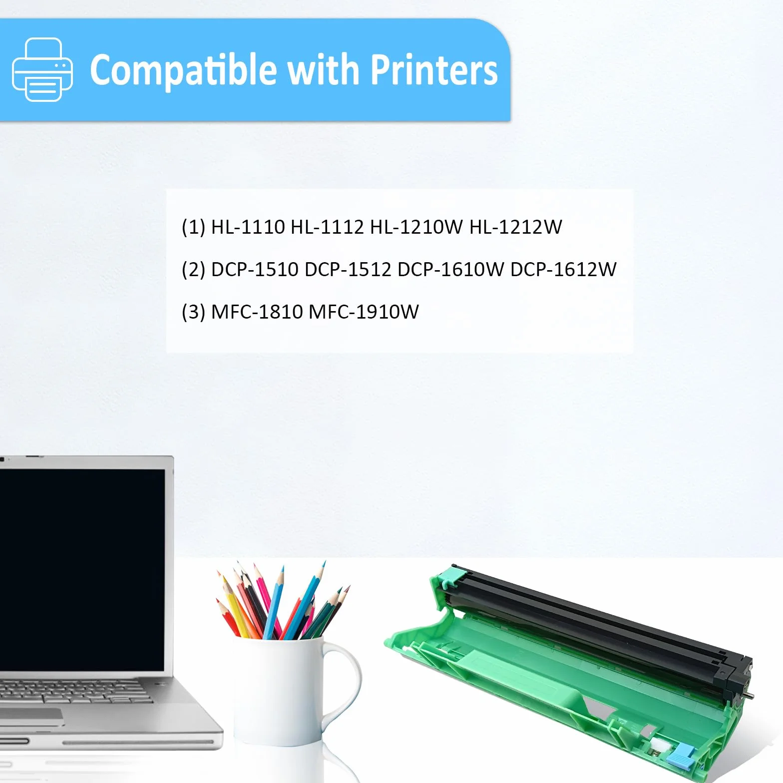 Compatible DR-1050 DR1050 Cartucho de Tambor 10000 Páginas para Brother HL-1110 HL-1112 HL-1210W HL-1212W HL-1112A DCP-1510 DCP-1512 DCP-1610W DCP-1612W MFC-1810 MFC-1910W Impresoras (Tambor)