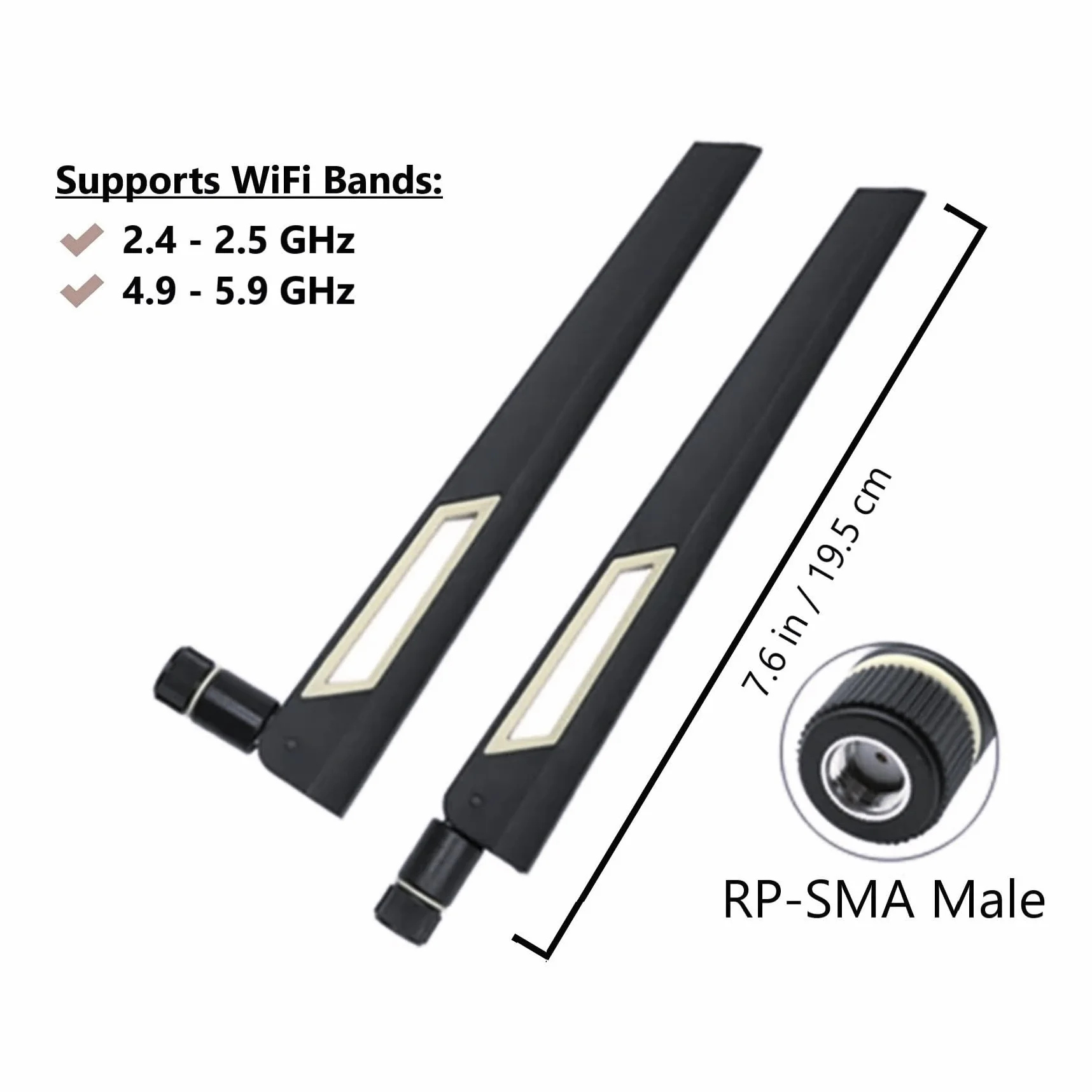 Antenas Wi-Fi de doble banda de 10 dBi (2.4 GHz/5 GHz-5.8 GHz) con conector macho RP-SMA para cámara inalámbrica, router, punto de acceso - 2 unidades