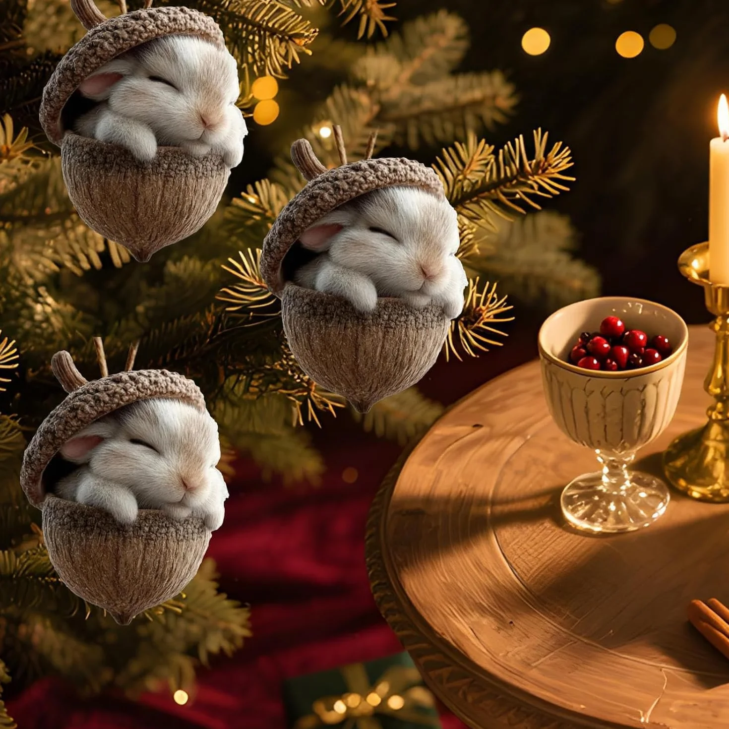 Adornos de bellota forma animales bosque acrílico 3D plano decoración árbol Navidad 2026