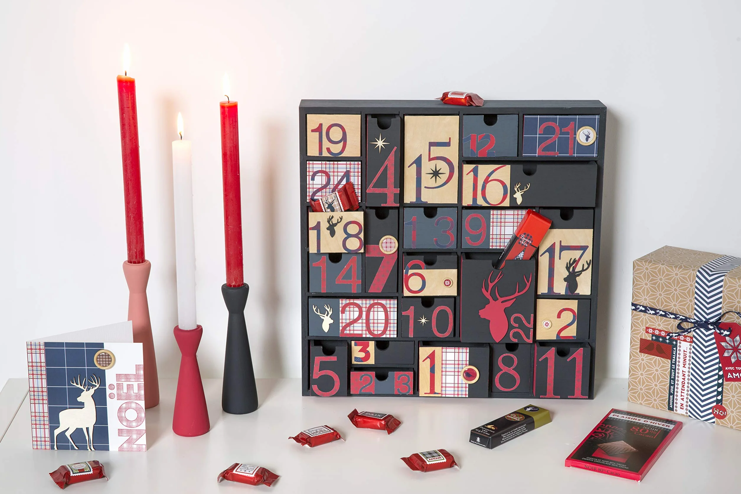 Artemio Calendario de Adviento para Decorar, Madera, 40 x 40 x 6,5 cm