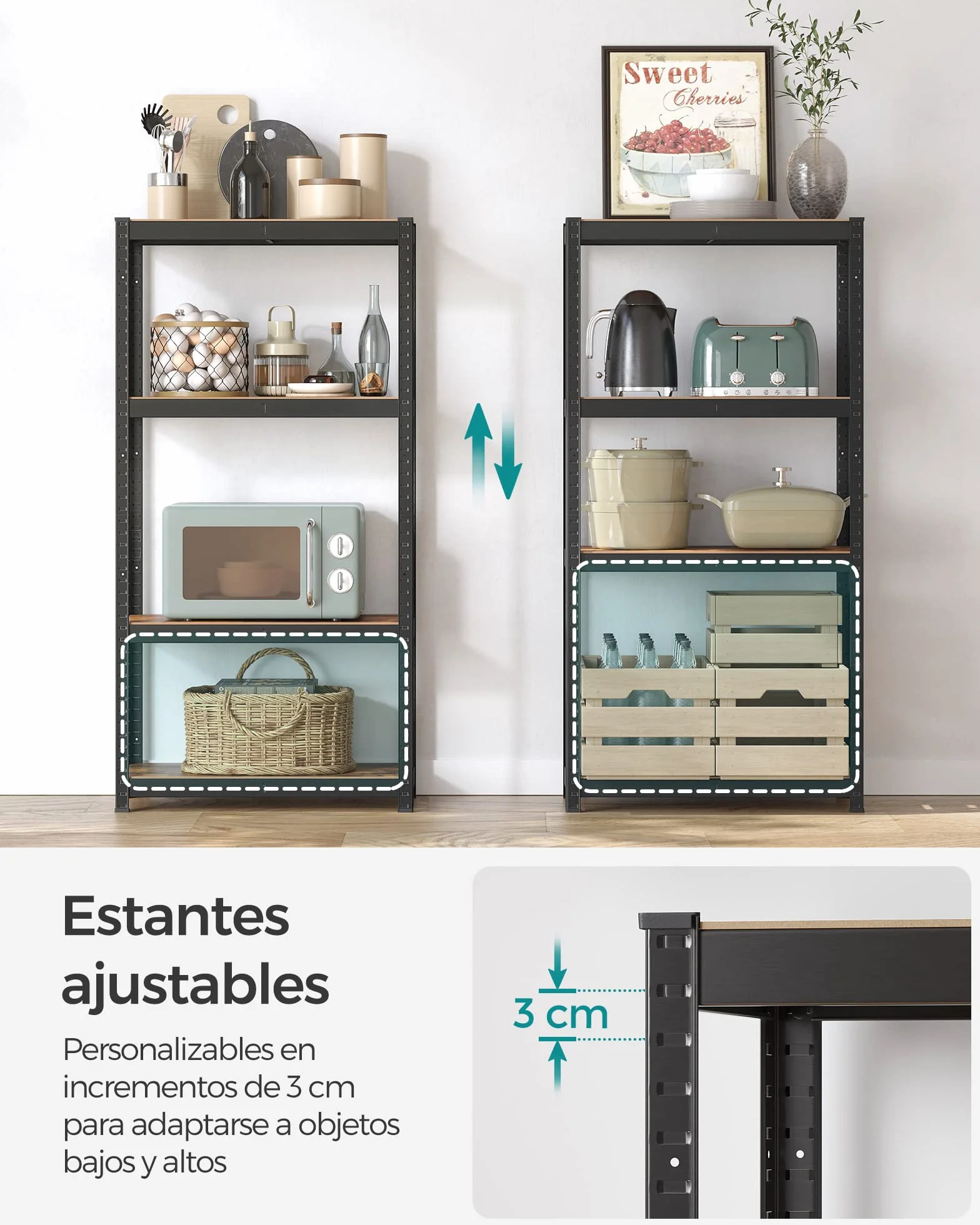 SONGMICS Estantería Industrial 40x80x160 cm 520 kg Ajustable Almacenamiento Marrón y Negro