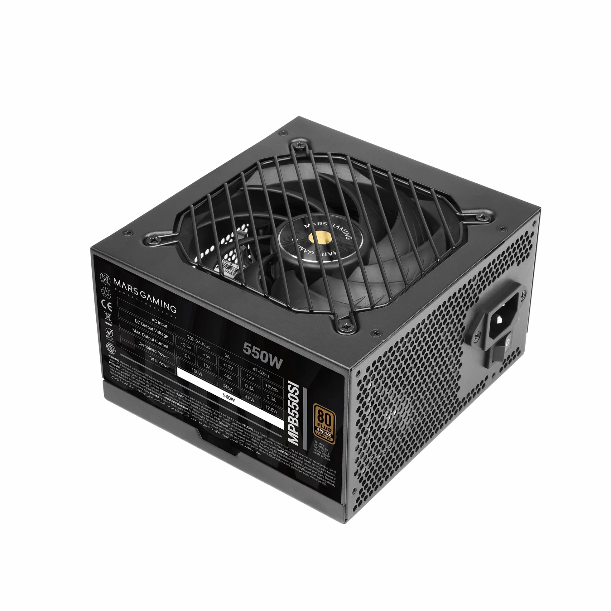 Mars Gaming MPB550SI, Fuente Alimentación ATX 550W, 7 Años Garantía, 80Plus Bronze 230V, 90% Eficiencia, Ventilador SI Extreme Silence, Tecnologías AI2-RPM,Condensadores Japoneses, Negro