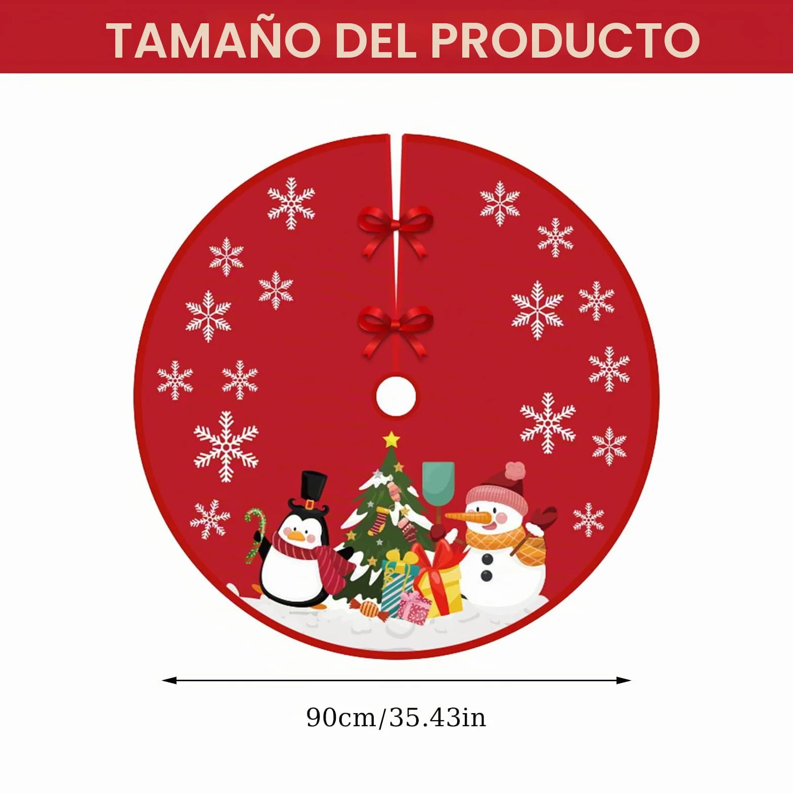Manta para Árbol de 90cm Cubre Pie y Base Roja Muñeco de Nieve Decoración Navidad