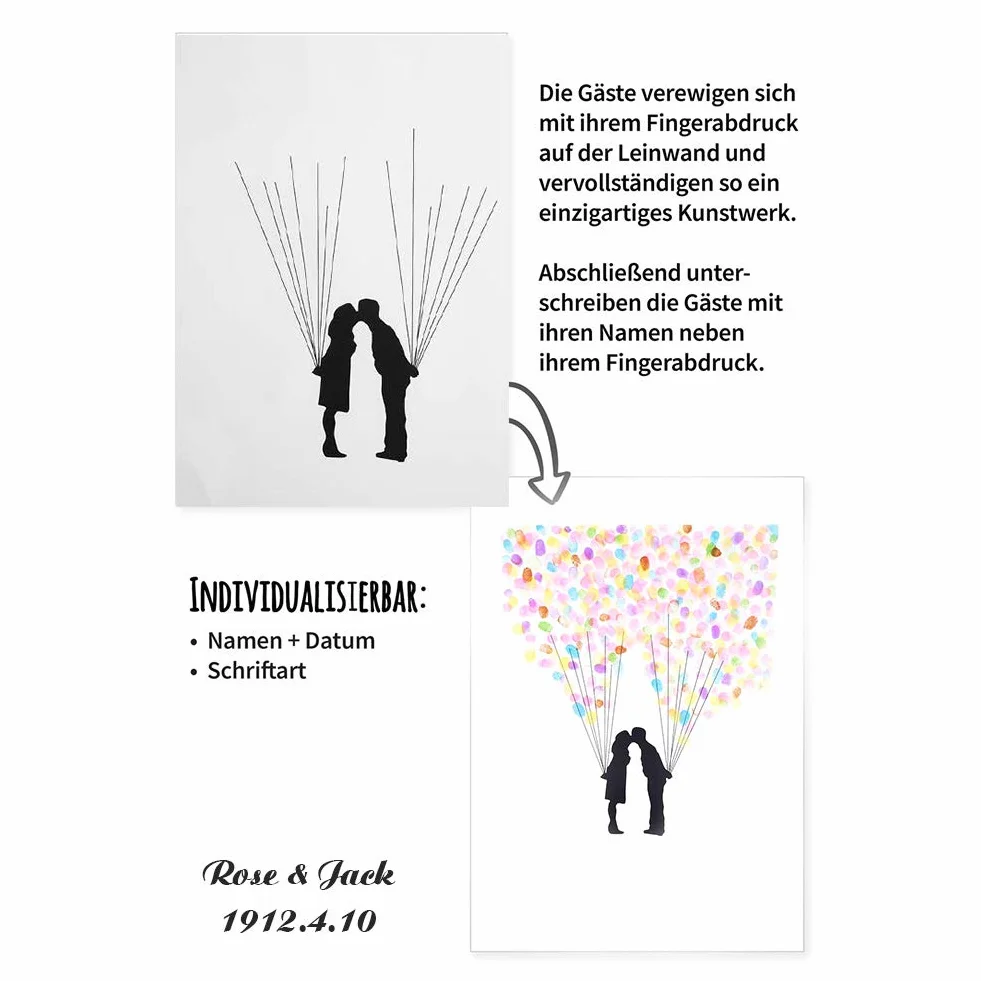 Kit Árbol de Huellas para Bodas con 6 Tintas + Marco para Cuadro, Libro de Firmas Nupcial 4 Diseños