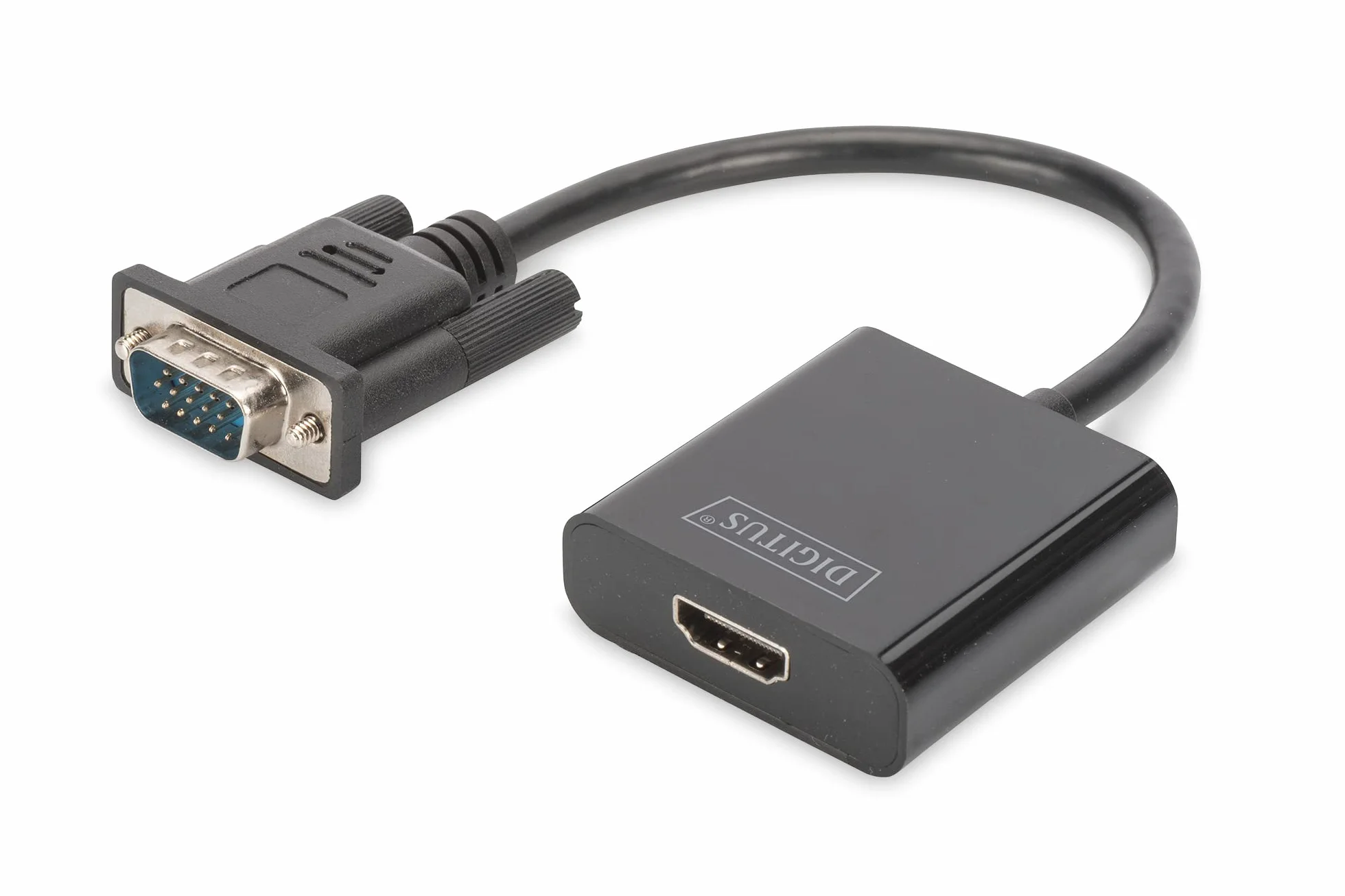 DIGITUS Adaptador de audio gráfico VGA, VGA + conector de 3,5 mm a HDMI, Full HD 60Hz, 1920 x 1080 píxeles, negro