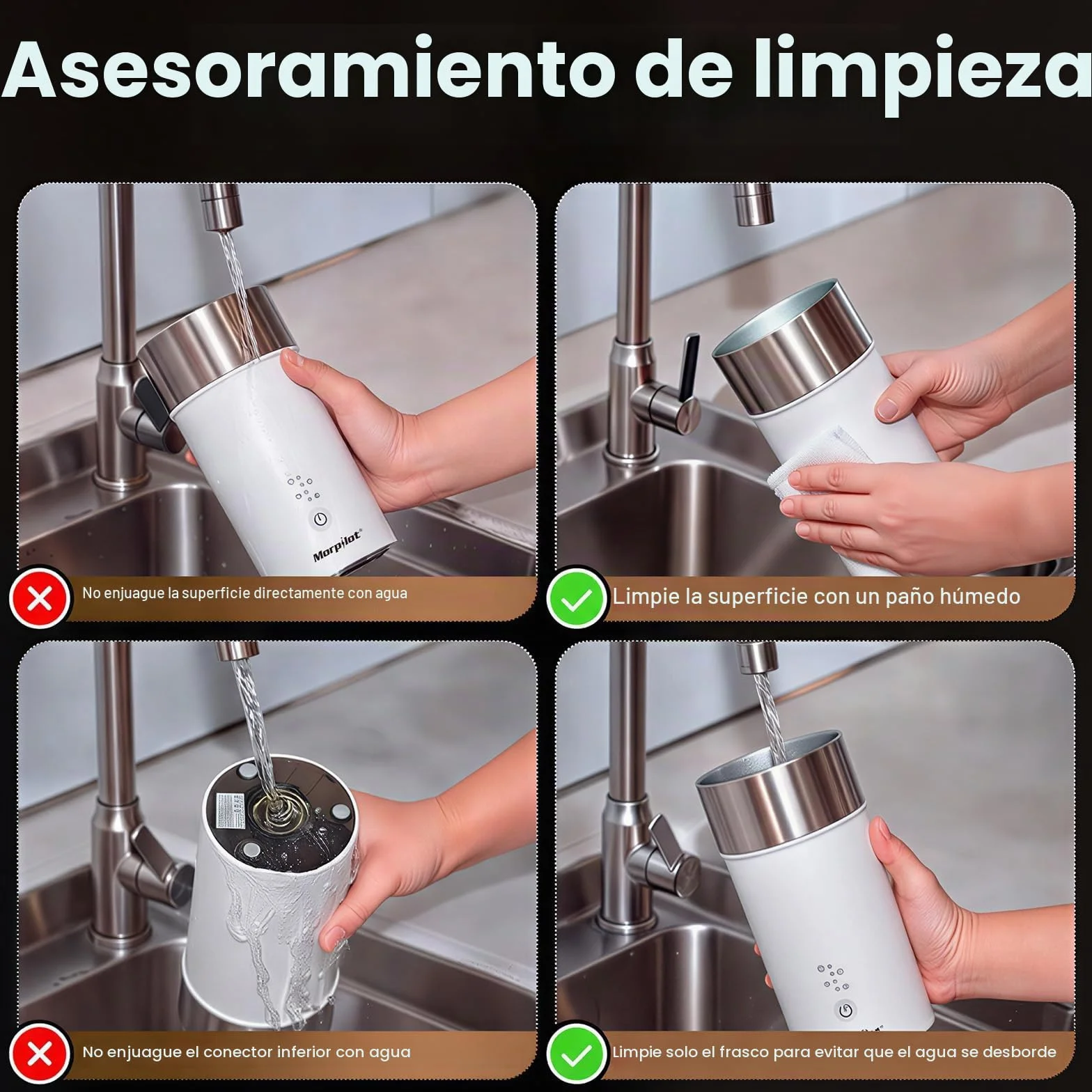 Morpilot Espumador de Leche Eléctrico Automático, 4 en 1, Acero Inoxidable, Blanco