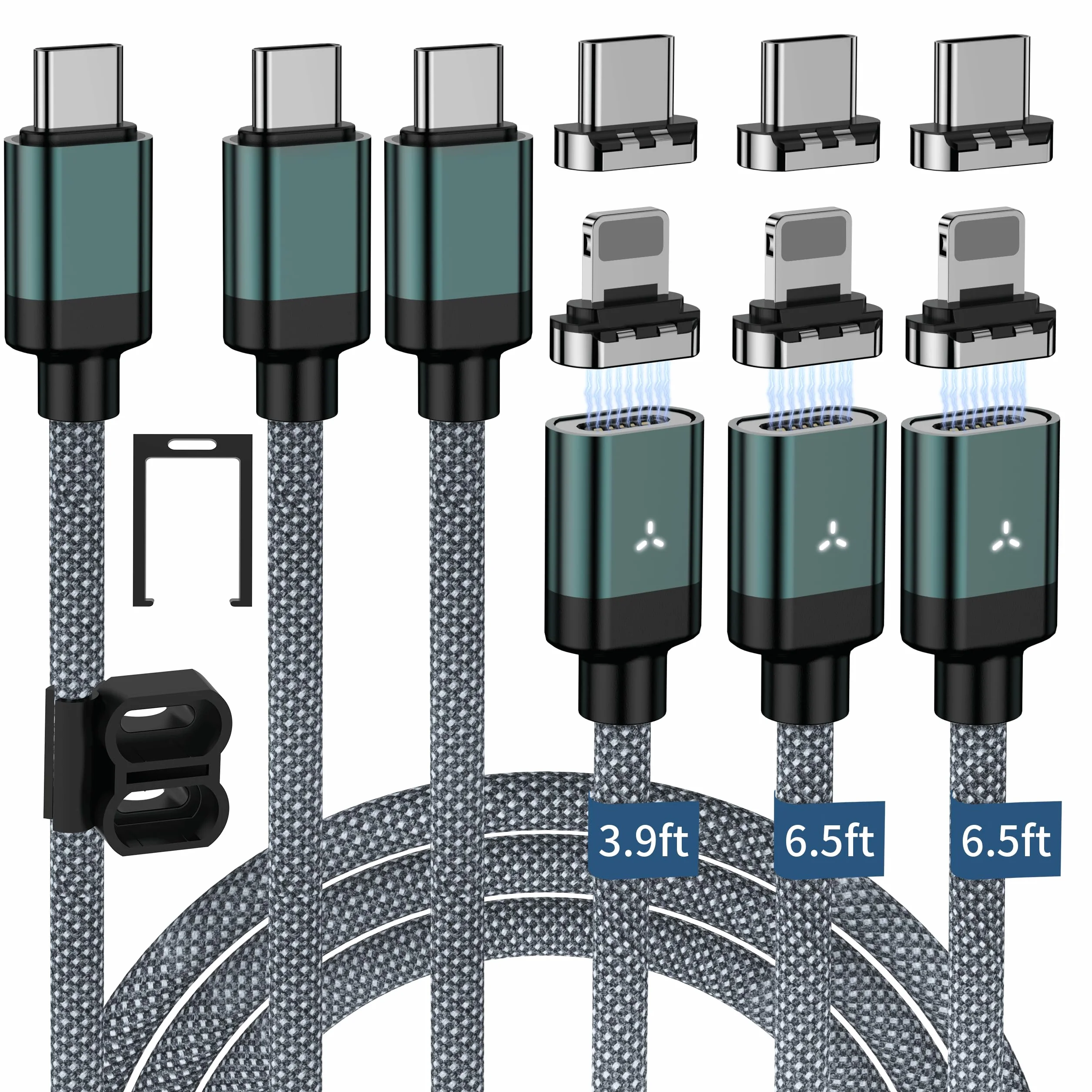 Cable de carga magnético 2 en 1 [3 unidades: 1 m/2 m/2 m] con tipo C e iProducts, cable de carga rápida USB-C de 100 W, cable USB C 5 A, cable de datos de 480 Mbps para MacBook Pro/Air, Phone,