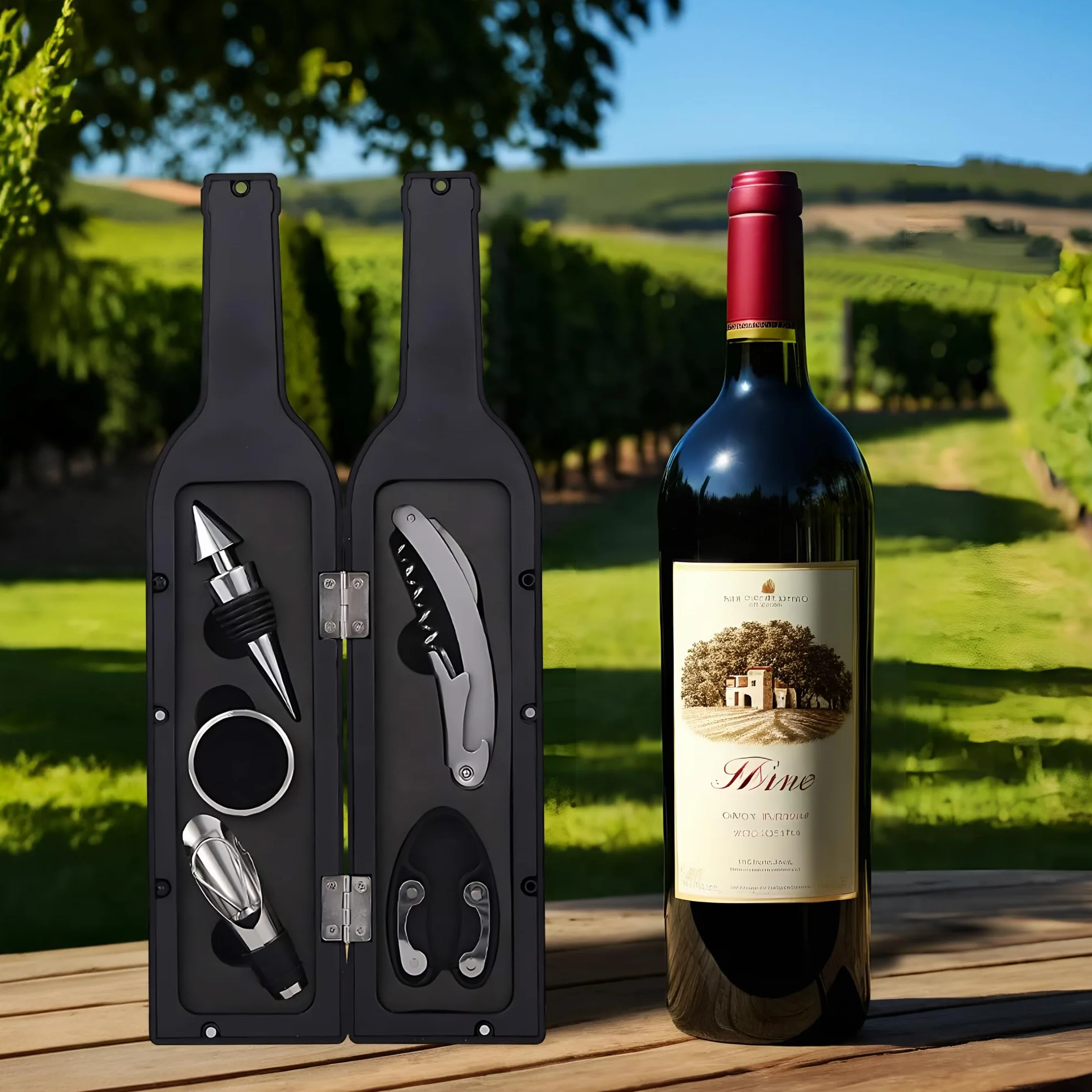 Juego de accesorios para abrebotellas de lujo – Sacacorchos con corta cápsula, anillo de goteo, vertedor y tapón de vino