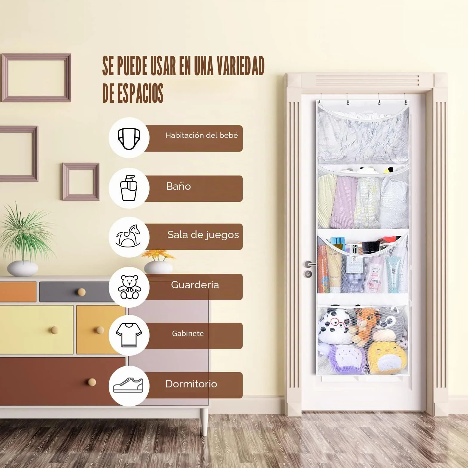Organizador Colgante Sobre La Puerta Almacenamiento Red Hamaca Para Animales De Peluche Dormitorio Cuarto Niños
