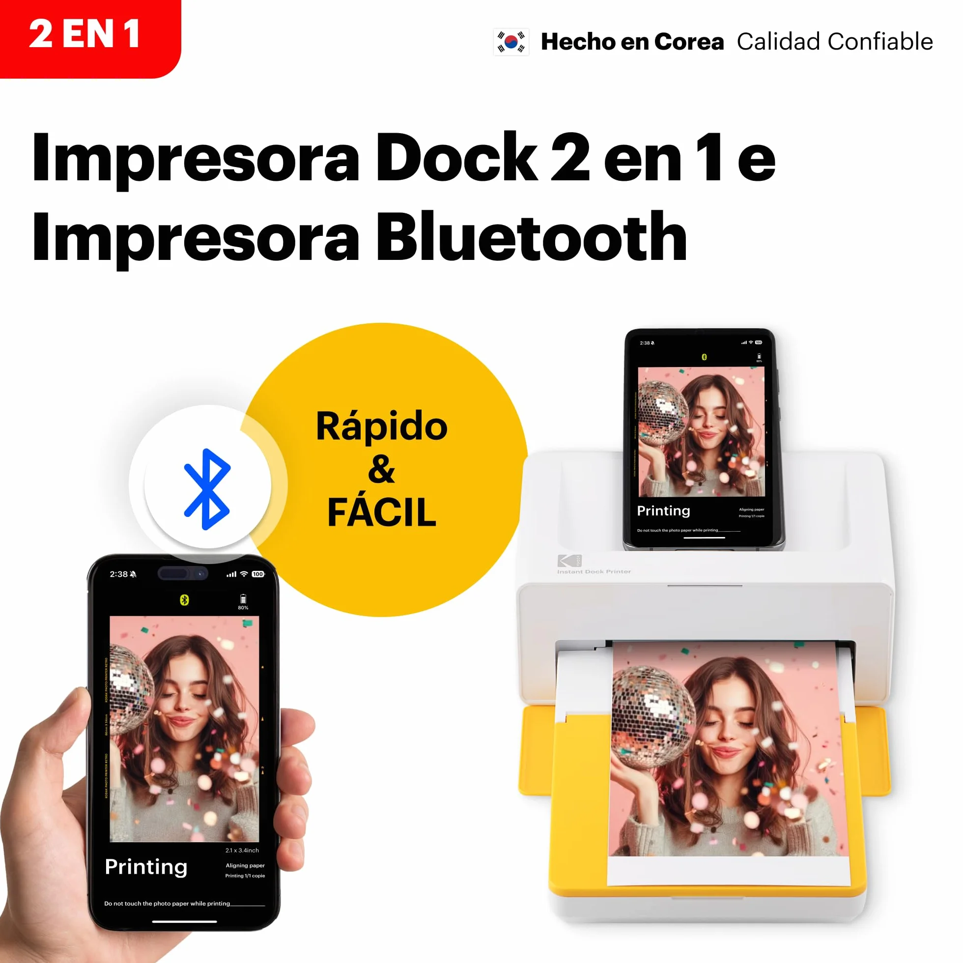 KODAK Dock Plus Impresora Fotográfica 10 x 15 cm, 50 Hojas, Impresora para Smartphone con Base Dock & Bluetooth para iPhone & Android, Impresión en Color Instantánea, Sublimación 4PASS