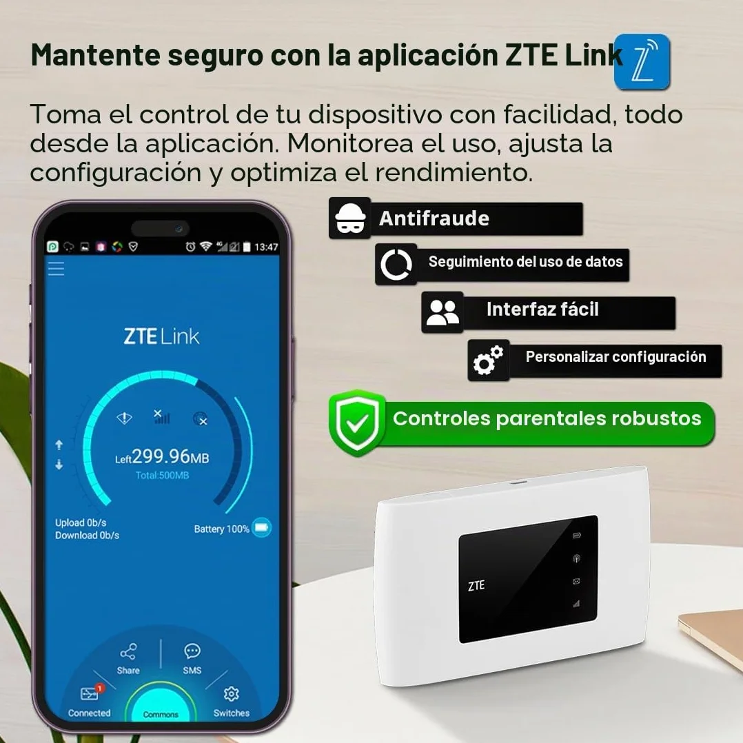 ZTE MF920, CAT4/4G LTE Mobile Wi-Fi, Punto de Acceso portátil Desbloqueado de bajo Costo, Conecta hasta 32 Dispositivos, batería de 2000 mAh, con Tarjeta SIM Smarty Gratis, Color Blanco