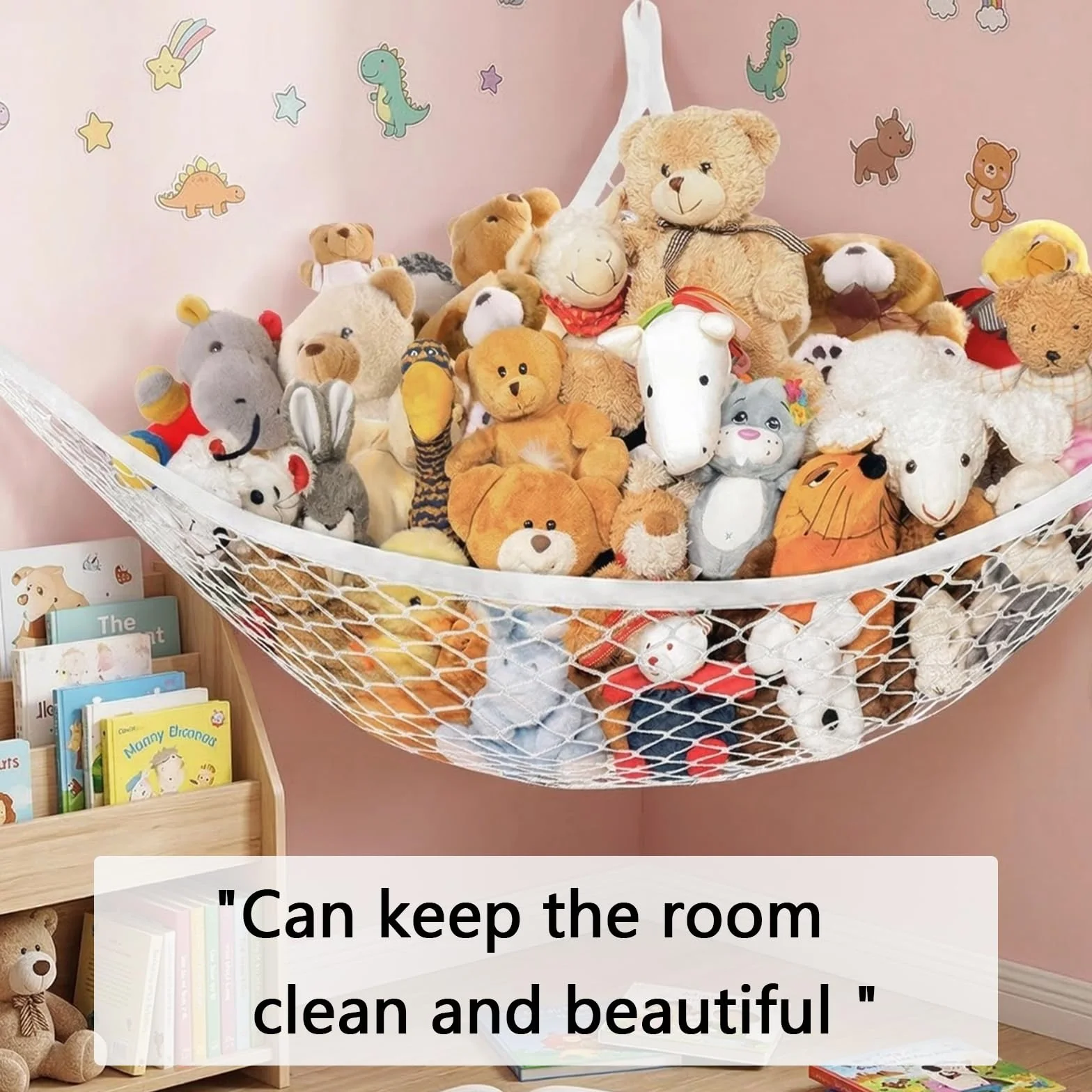 Hamaca grande para colgar peluches, almacenamiento retráctil de juguetes, organizador infantil, blanco