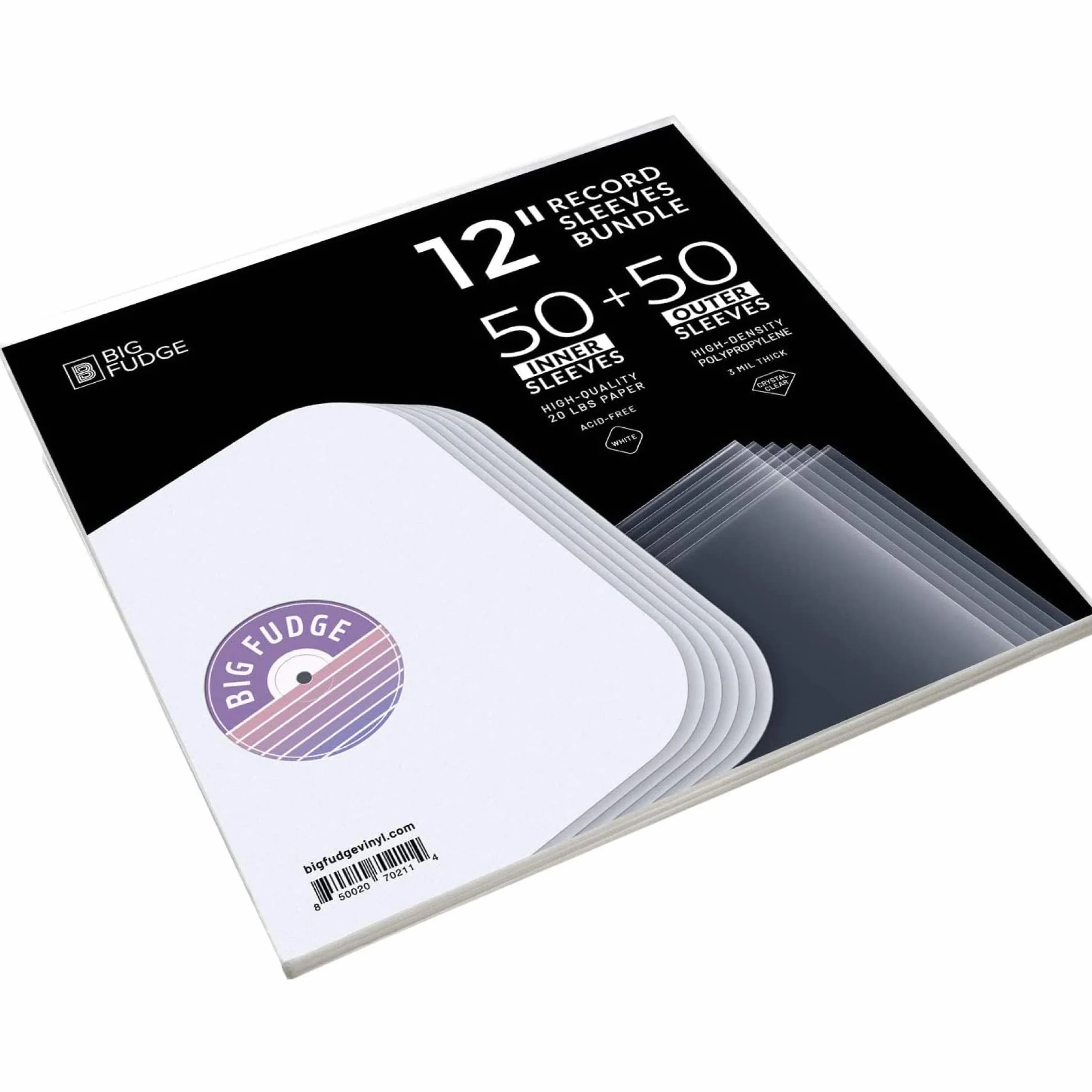 BIG FUDGE Fundas Discos de Vinilo - 50 Fundas Interiores y 50 Exteriores de 12 Pulgadas - Fundas Transparentes Antiestáticas para Vinilos - Funda libre de Ácidos