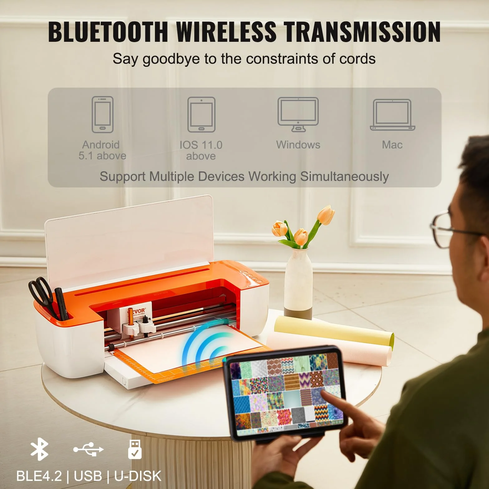 VEVOR Corte de Vinilo, Plotter de Corte con Conectividad Bluetooth, Compatible con iOS, Android, Windows y Mac, Diseños Enormes Incluidos, para Crear Tarjetas Personalizadas, Decoración del Hogar