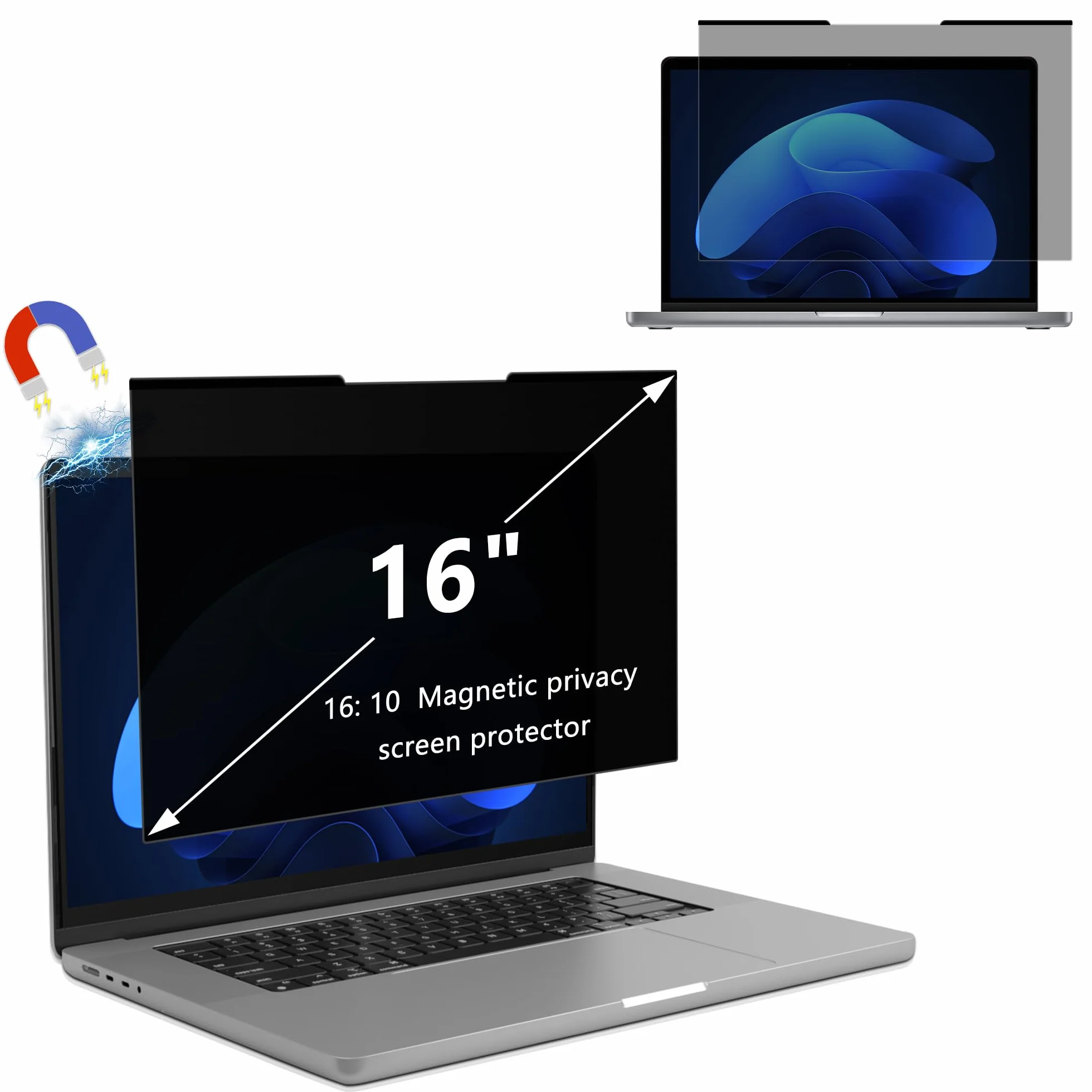 16 Pulgadas 16:10 Protector de Pantalla Magnético, Anti-Miradas Anti-Luz Azul Anti-Reflejos Antiarañazos Uso Doble Cara, Filtro de Privacidad Magnético Extraíble (16" 16:10-351 x 225 mm)