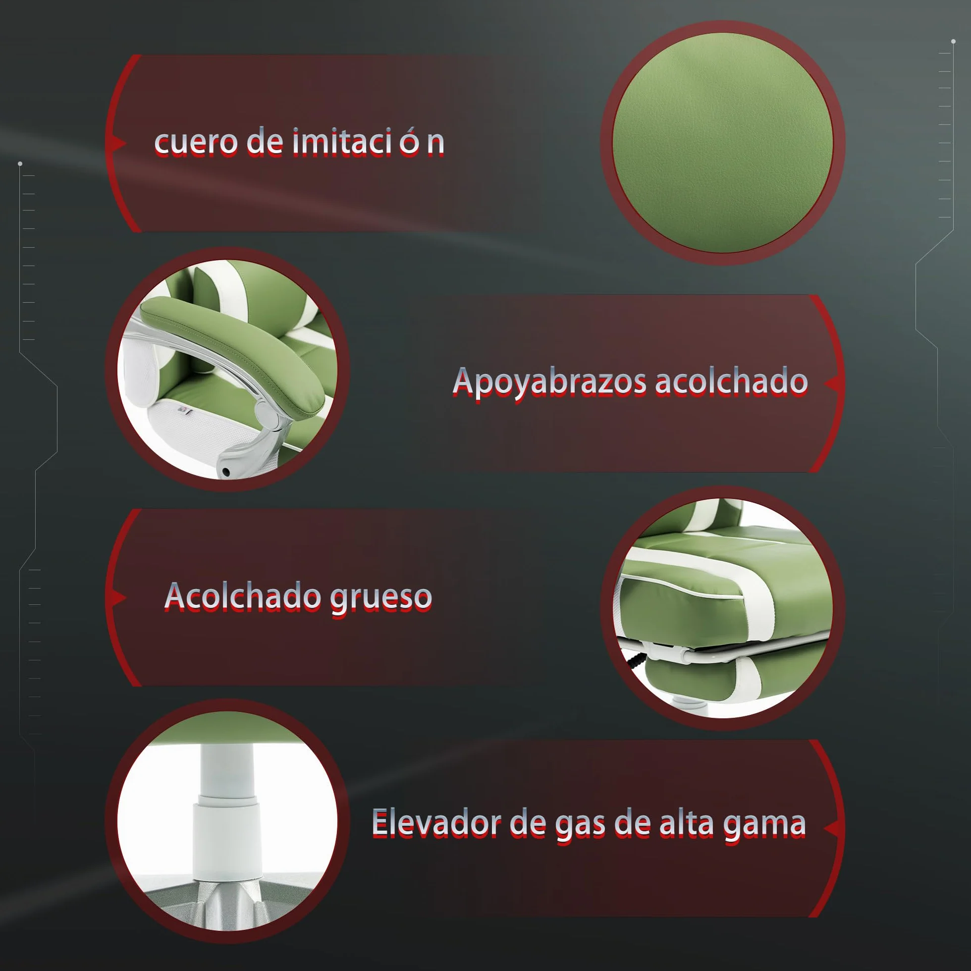 HOMCOM Silla Gaming Reclinable Altura Ajustable Reposapiés Retráctil Soporte Lumbar Reposacabezas Desmontable Verde