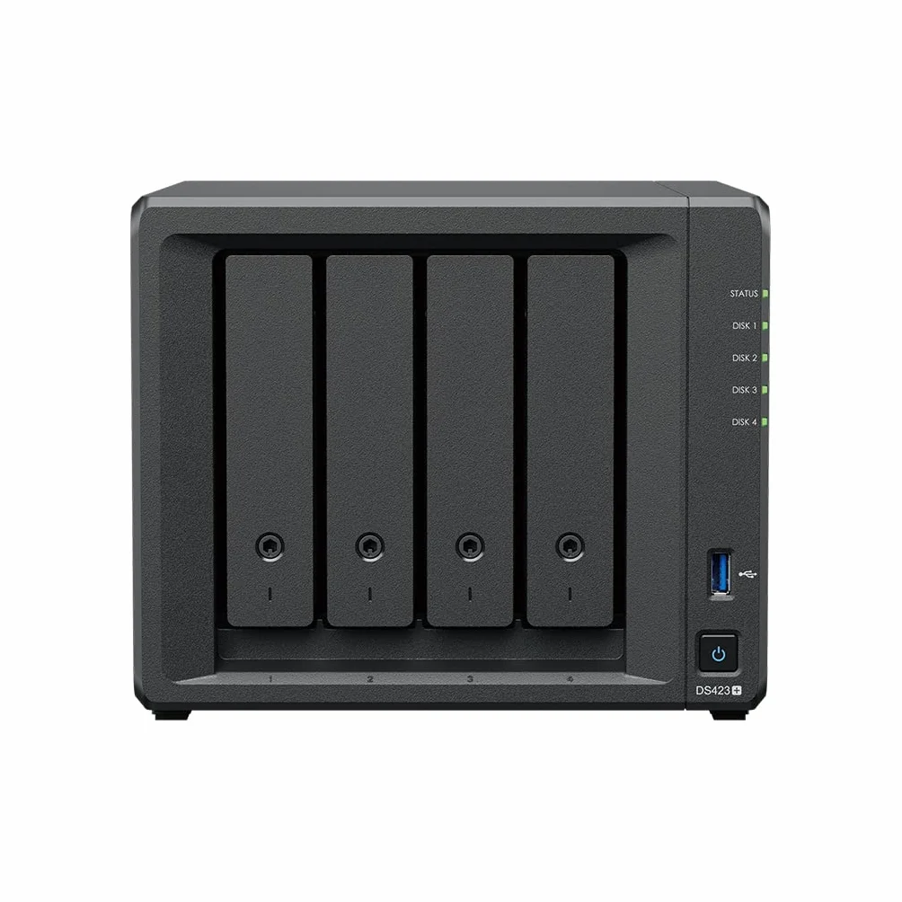 Synology DS423+ 4-Bay Diskstation NAS (Intel Celeron J4125 de 4 núcleos, 2 GB de RAM, 2 puertos RJ-45 1 GbE, 16 TB con 4 discos duros WD Red Plus de 4 TB (WD40EFZX - 68AWUN0)