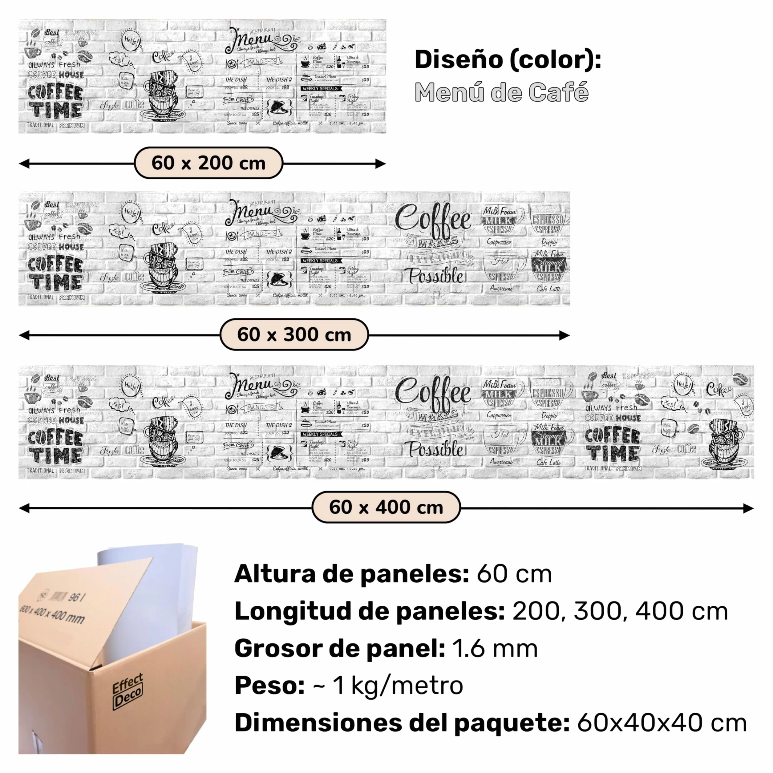 Panel Cocina Antisalpicaduras 300x60cm Placa ABS Monolítica Impresión Directa Protector Decorativo