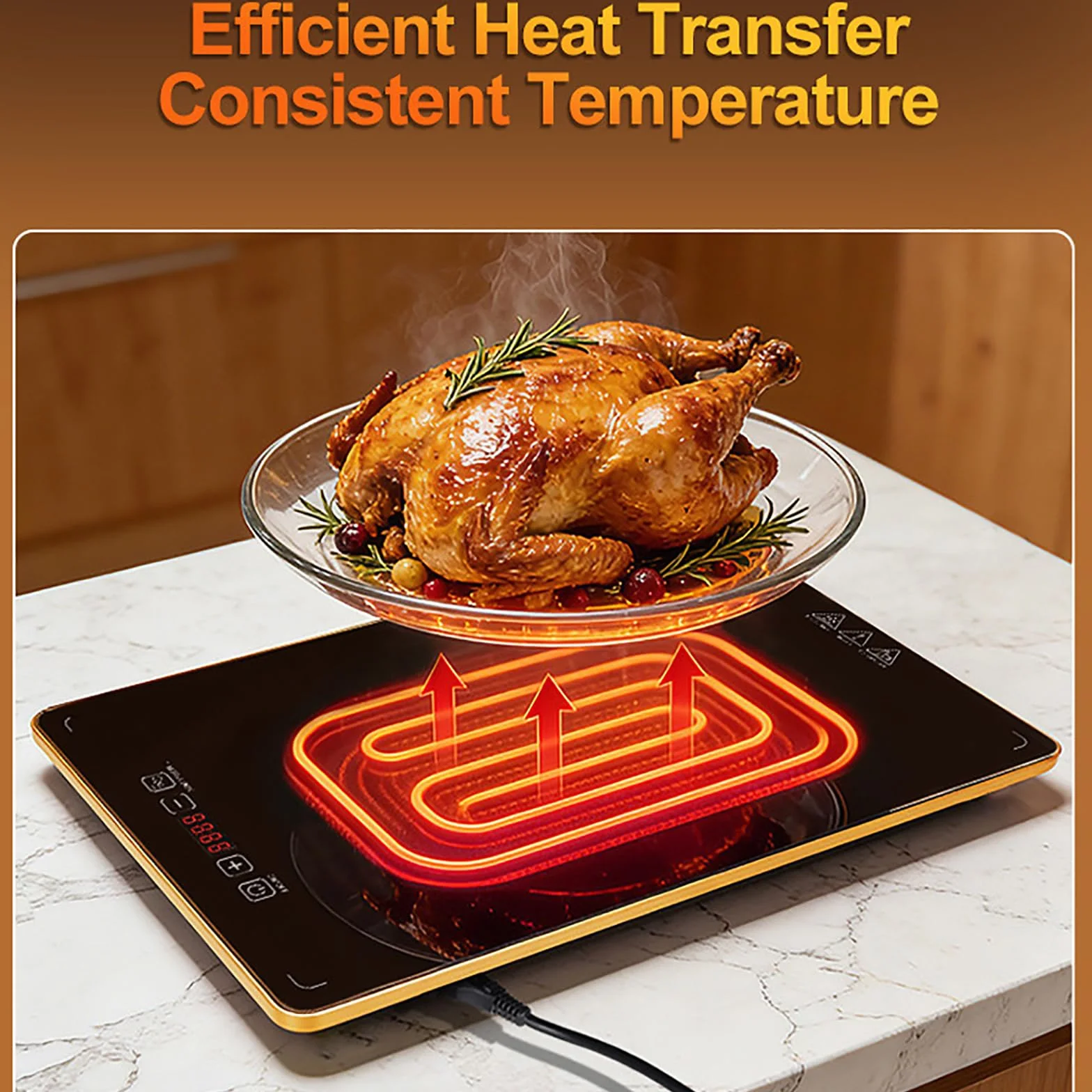 Bandeja de Calentamiento Eléctrica 8 Niveles Temperatura Temporizador 88 cm Expandible 4 en 1 para Fiestas Catering