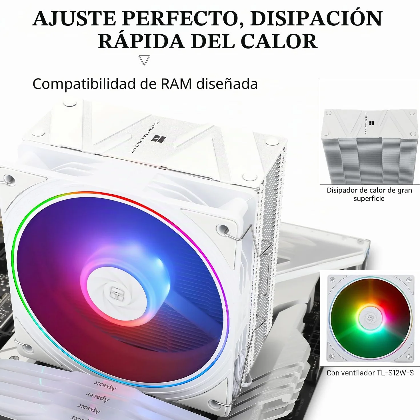 Thermalright Assassin Spirit 120 EVO Enfriador de procesador ARGB blanco, 4 tubos de calor, con ventilador TL-S12W-S PWM silencioso, compatible con AMD, AM4, AM5, Intel 1700, 1150, 1151, 1200