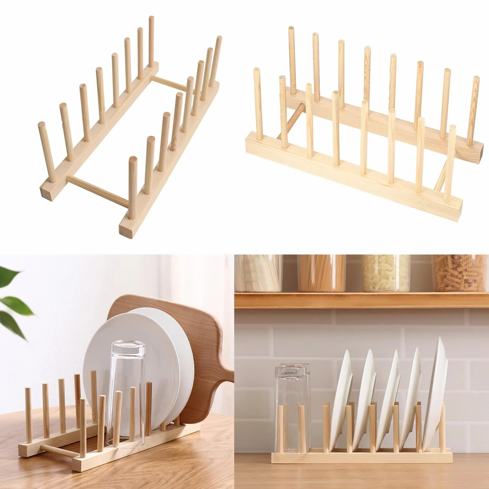 Escurreplatos de Madera Plegable Organizador de Cocina con Soporte para Platos y Vasos