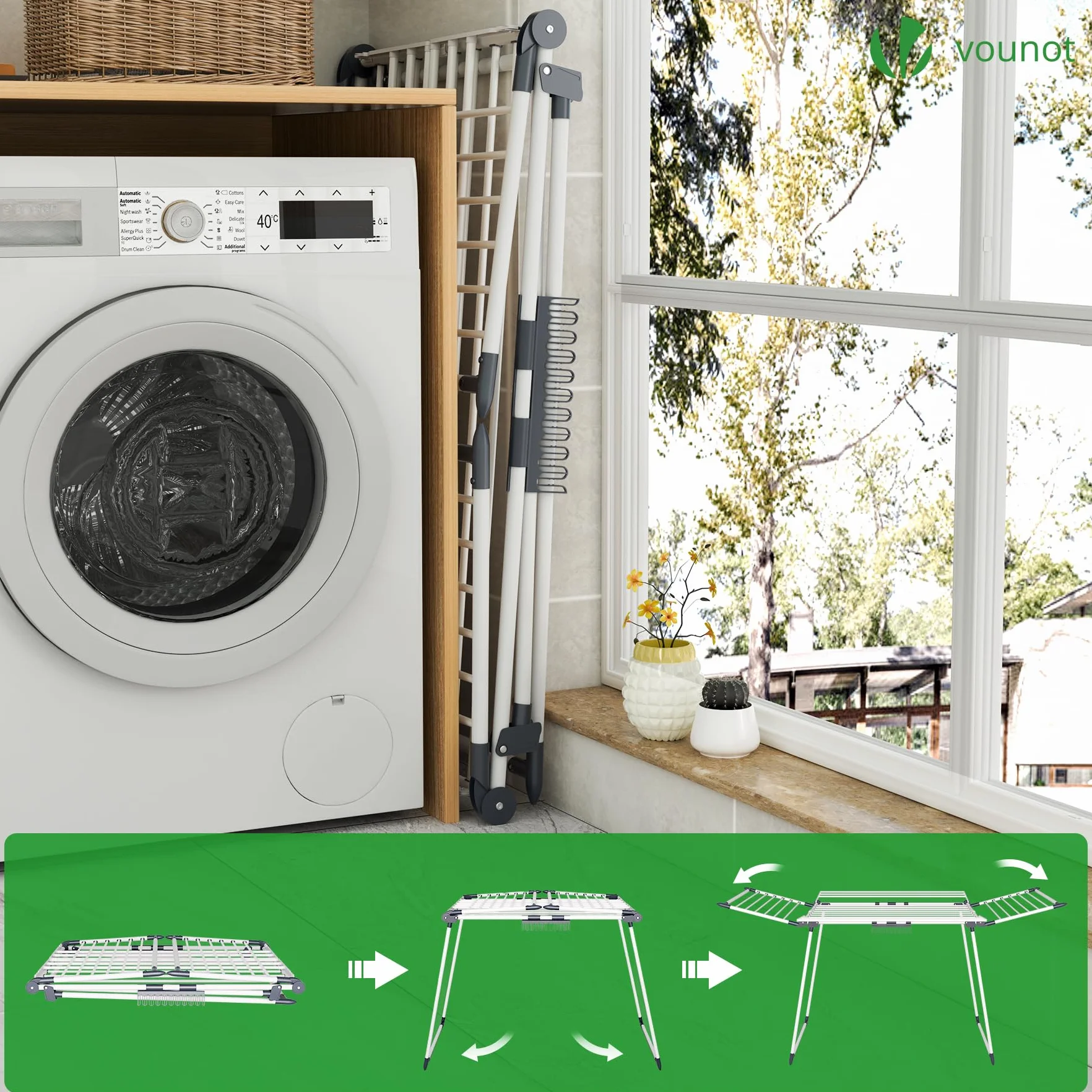 VOUNOT Tendedero de Ropa Plegable Extensible 25m Gran Capacidad 175x92x106cm Blanco