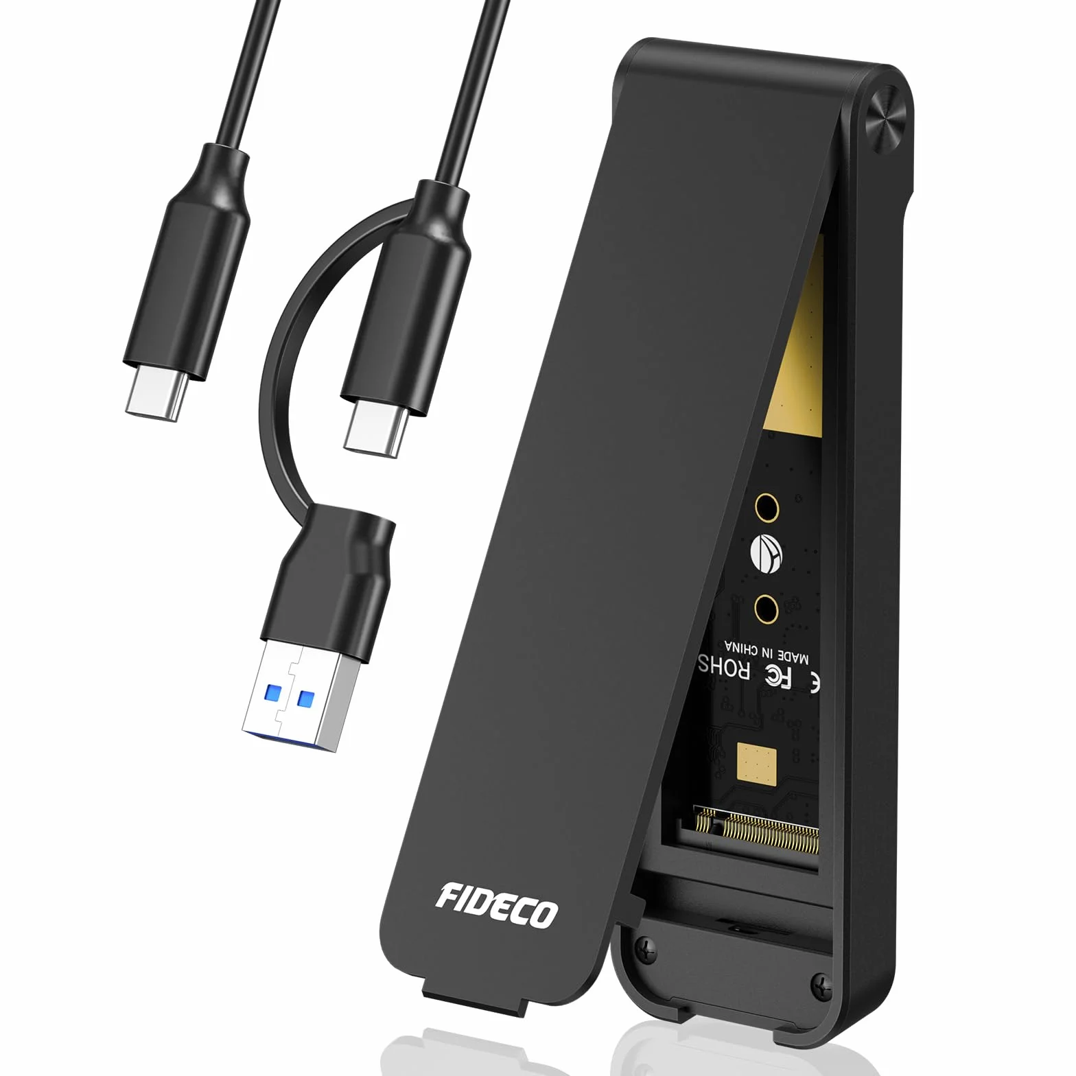 FIDECO Carcasa M.2 NVMe SSD, 10Gbps USB 3.2 Gen 2 Caja Disco Duro para M.2 NVMe PCIe M Key B+M Key, Diseño de Sándwich, Instalación Sin Herramientas, Soporte UASP y Trim
