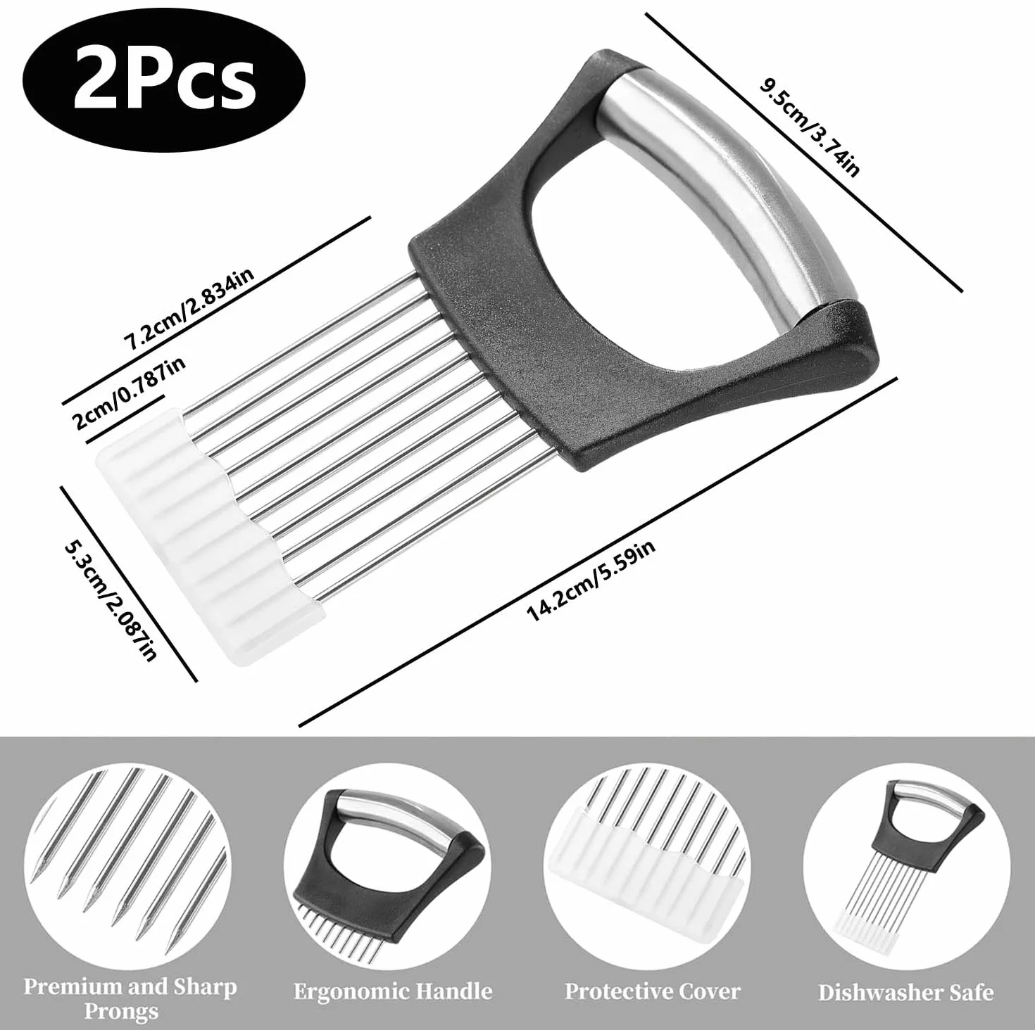 Cortador de Cebolla Acero Inoxidable 2 Piezas con Cubierta Protectora
