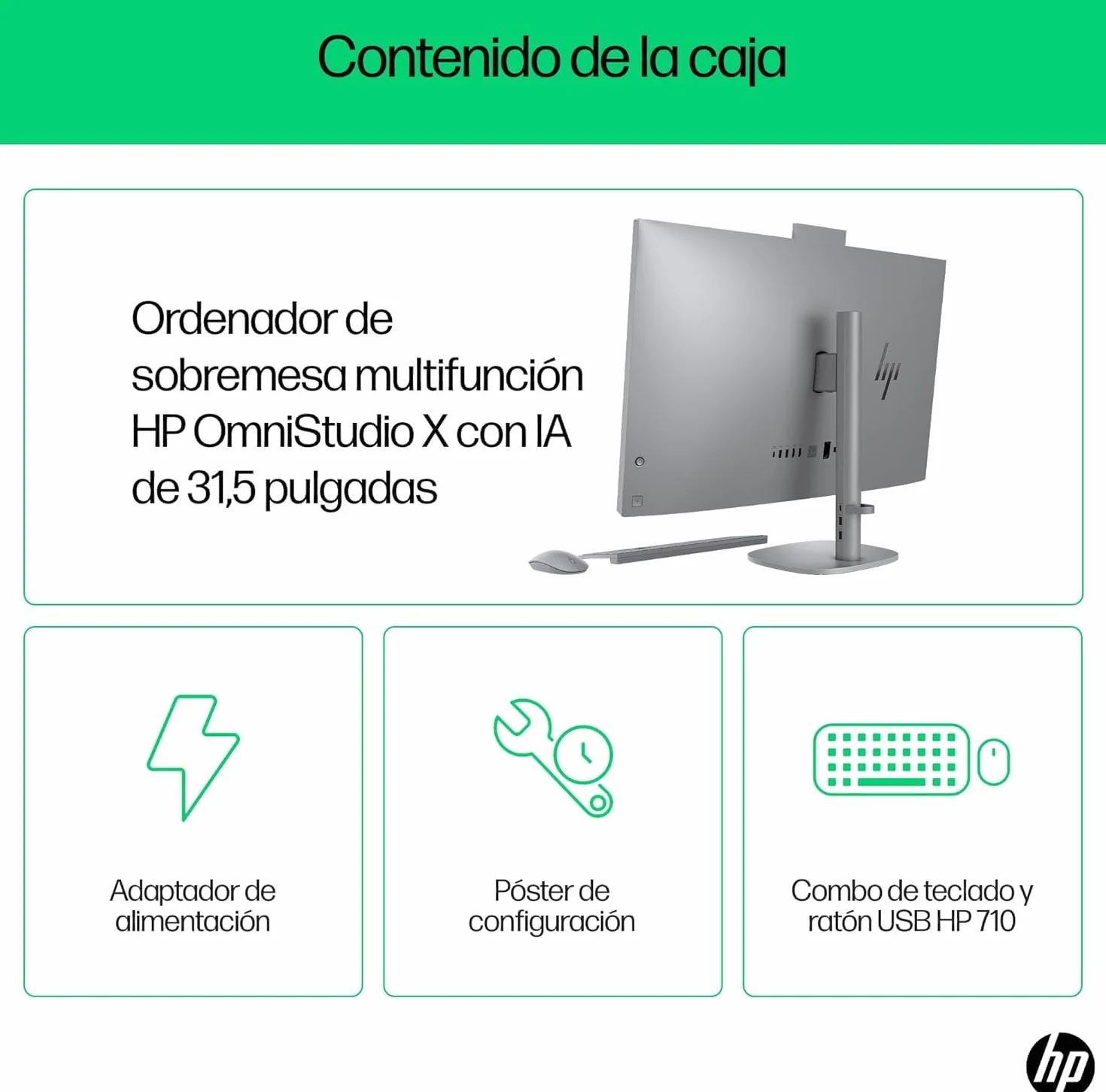 HP OmniStudio X All-in-One 32 UHD 4K (Procesador Intel Ultra 5-125H, 16GB RAM, 1TB SSD, Gráfica Intel ARC, Windows 11) - Teclado QWERTY Español - Silver