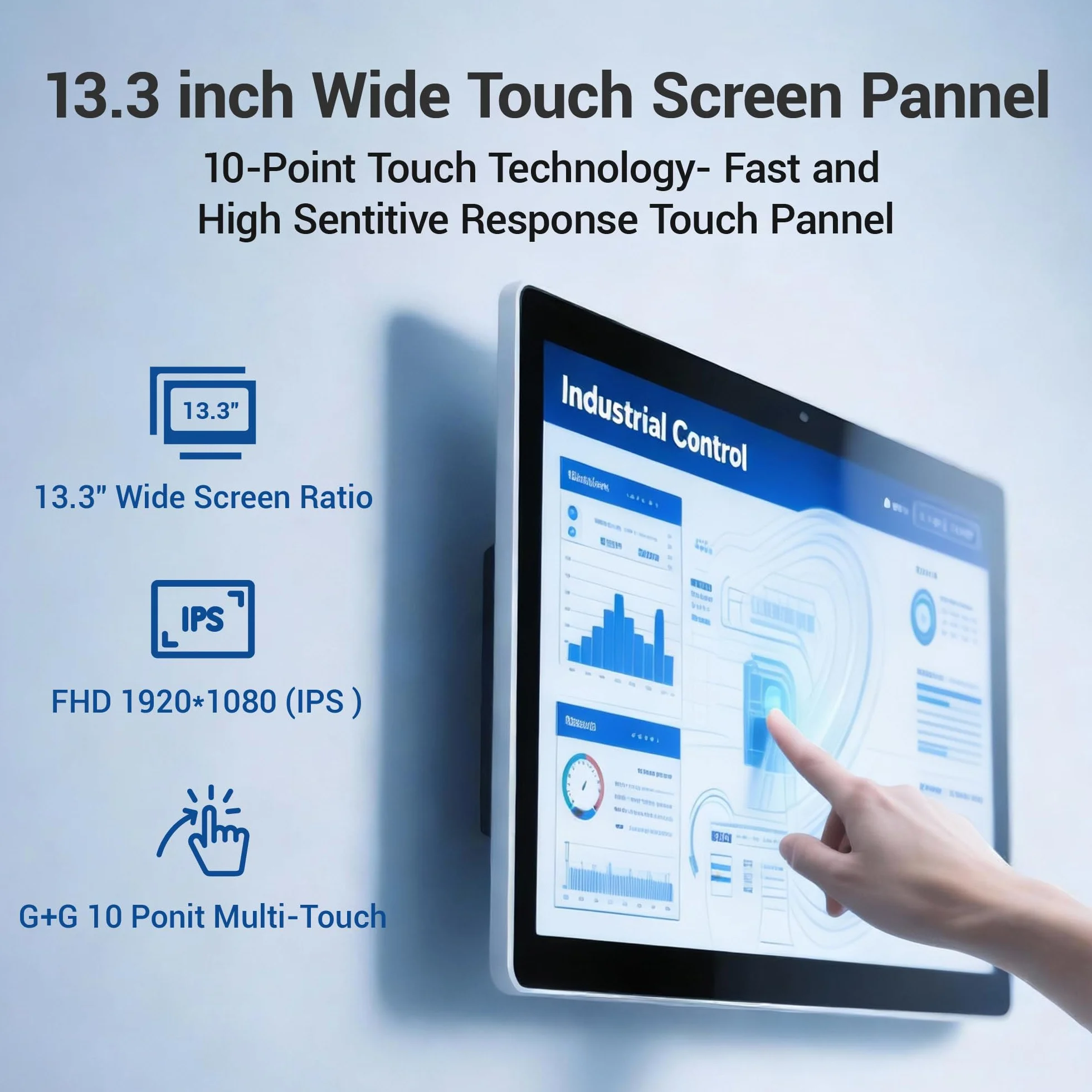 Panel PC todo en una carreraWin11 Pro Industrial Panel Táctil Computer 13.3 pulgadas, N5100, 8GB Ram,128GB Rom, Pantalla táctil PC Embedded PC 1920*1080, Wifi5,0, USB3.0*4, RS232, HDMI2,0, USB Tipo-C