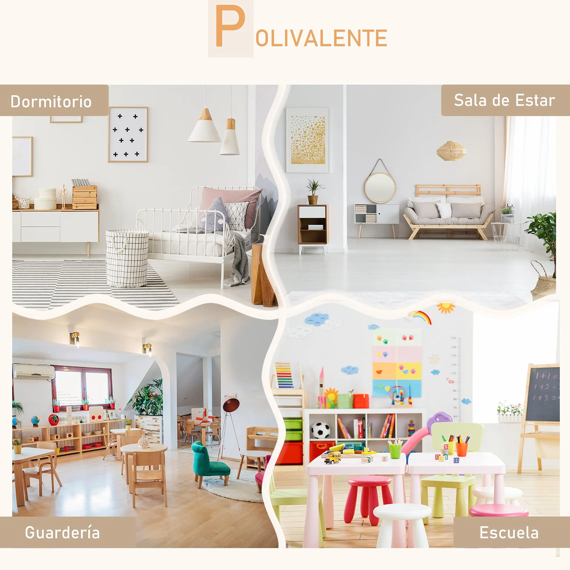 HOMCOM Mesa y Sillas Infantil de Madera para Sala de Juego y Dormitorio Natural y Blanco